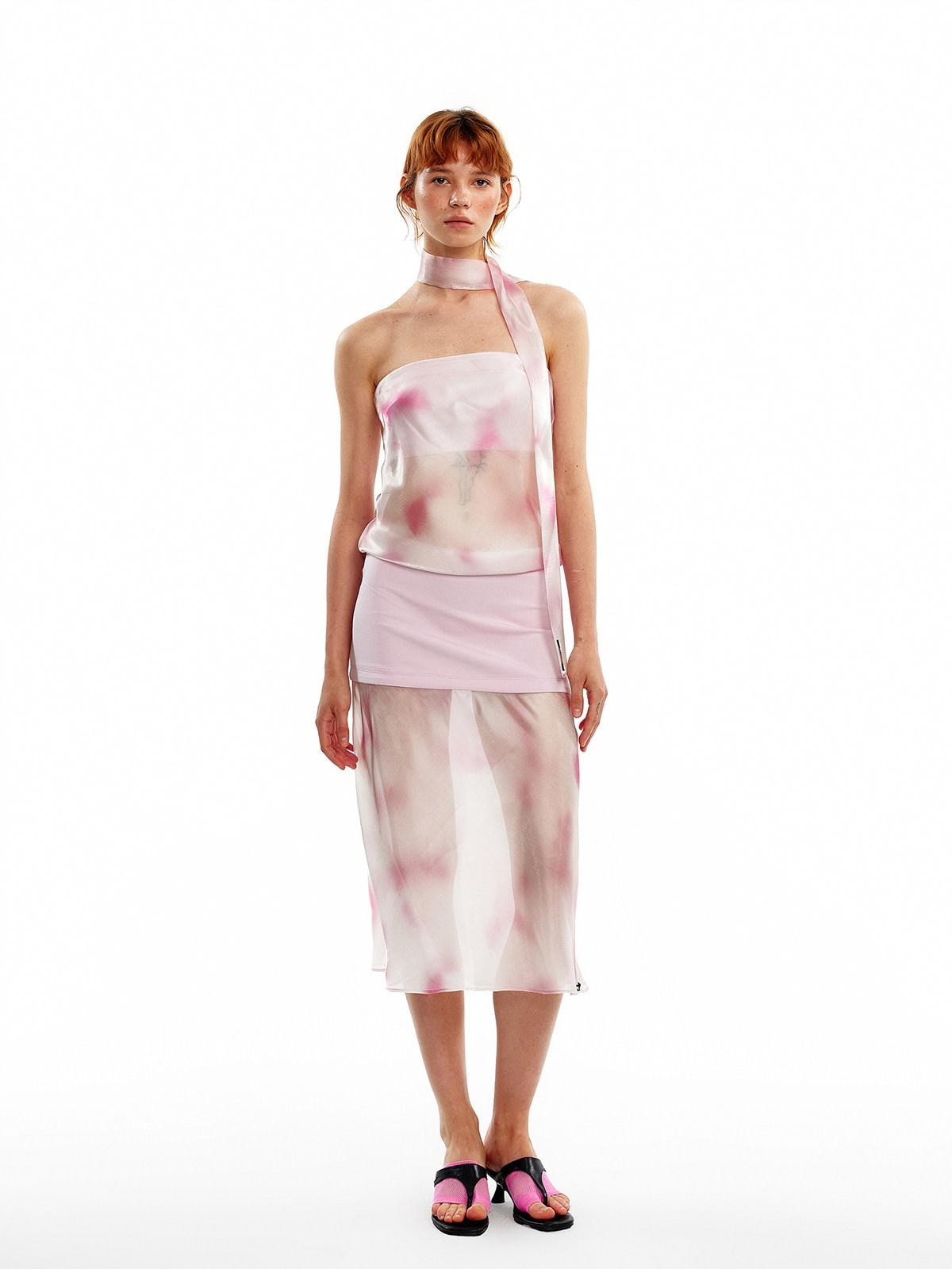 ALINNV Pink Polka Dot Asymmetrical Strapless A Line Women&