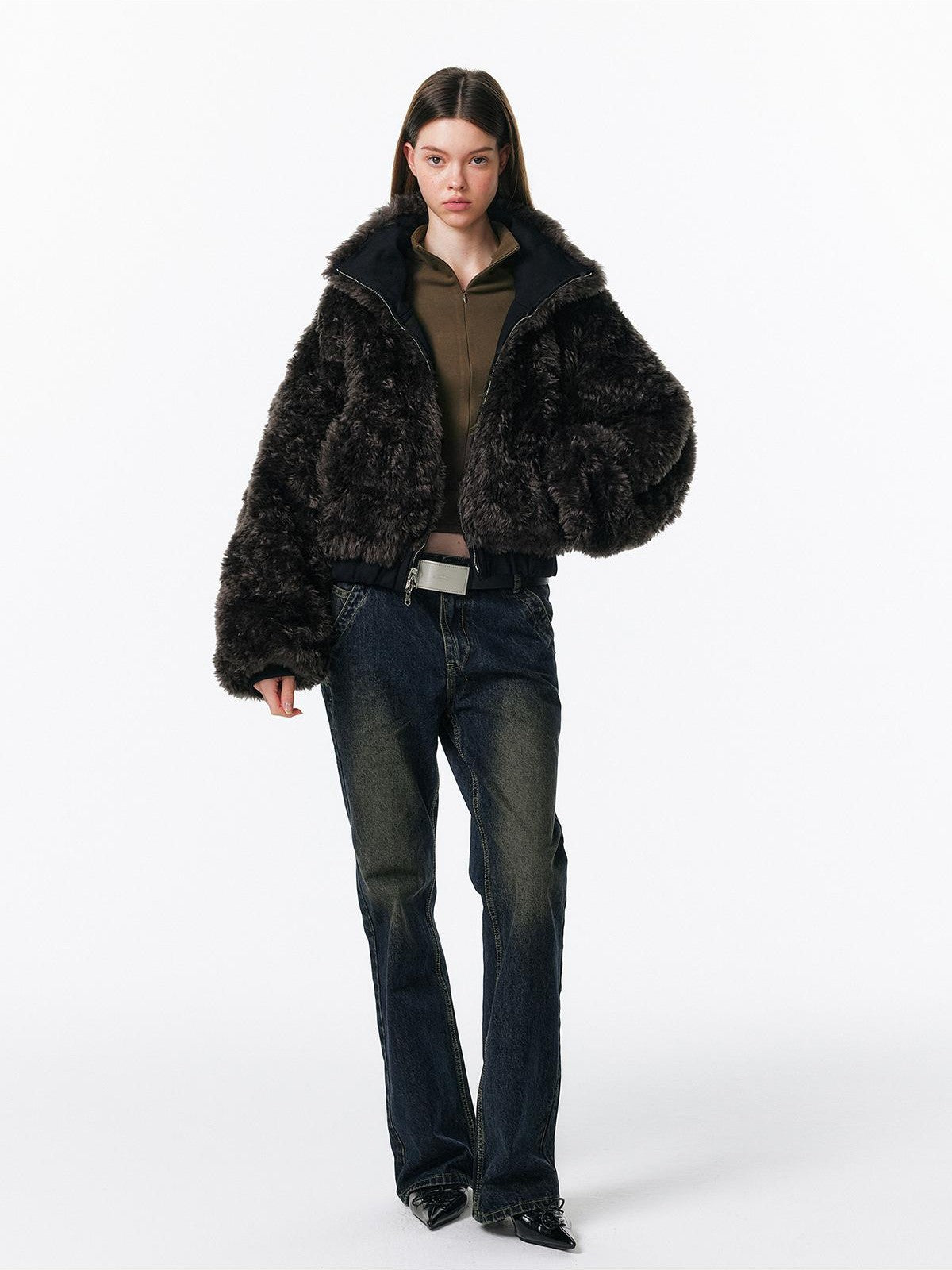 ALINNV Plush Half High Collar Zip Women&