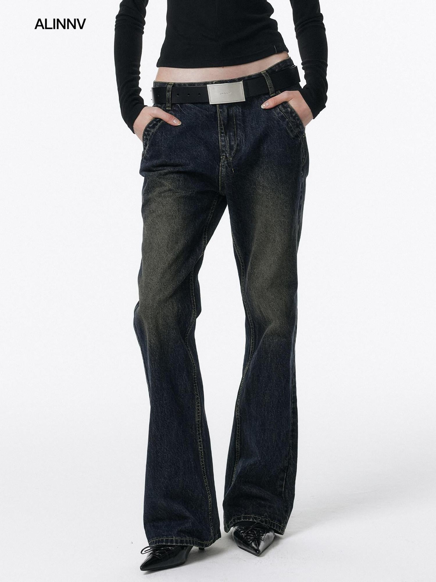 ALINNV Retro Washed Low Rise Micro Flare Women&