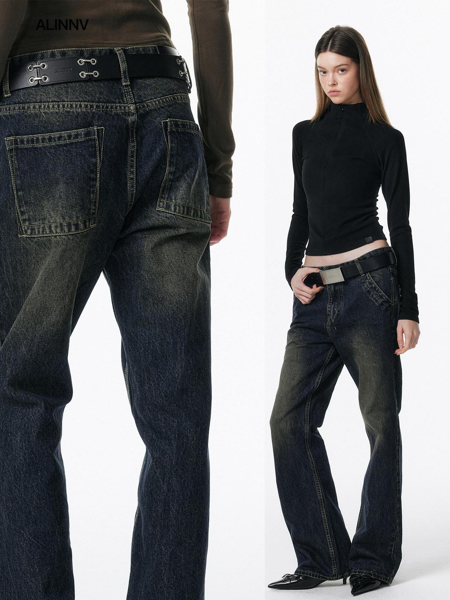 ALINNV Retro Washed Low Rise Micro Flare Women&