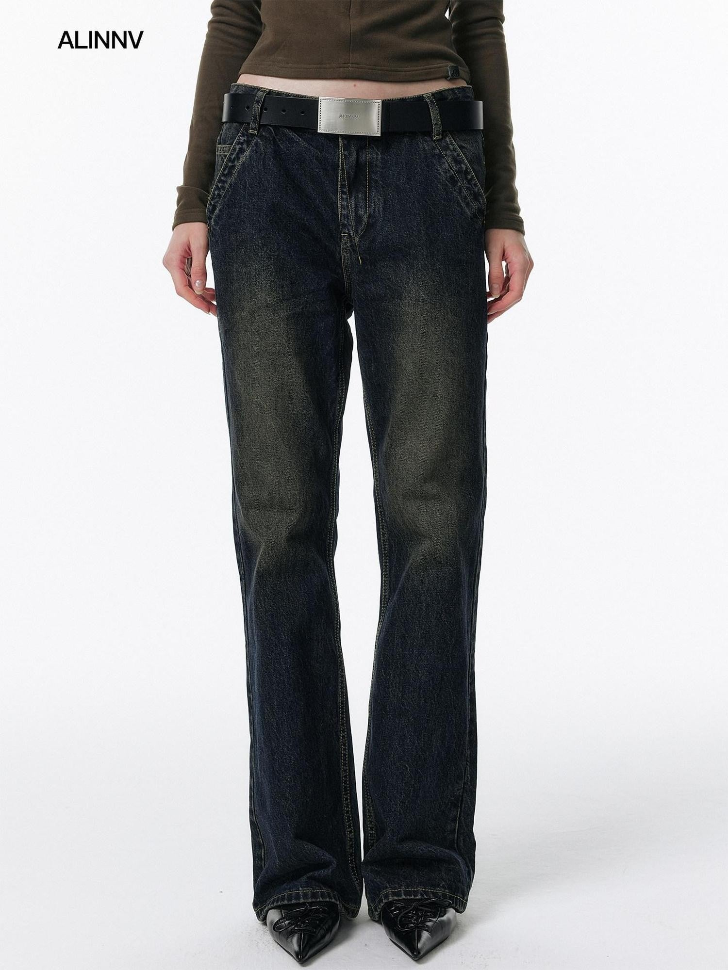 ALINNV Retro Washed Low Rise Micro Flare Women&