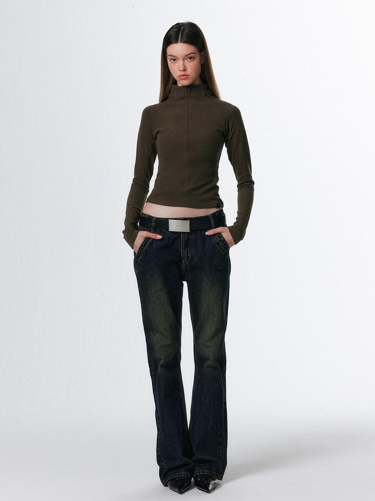 ALINNV Retro Washed Low Rise Micro Flare Women&
