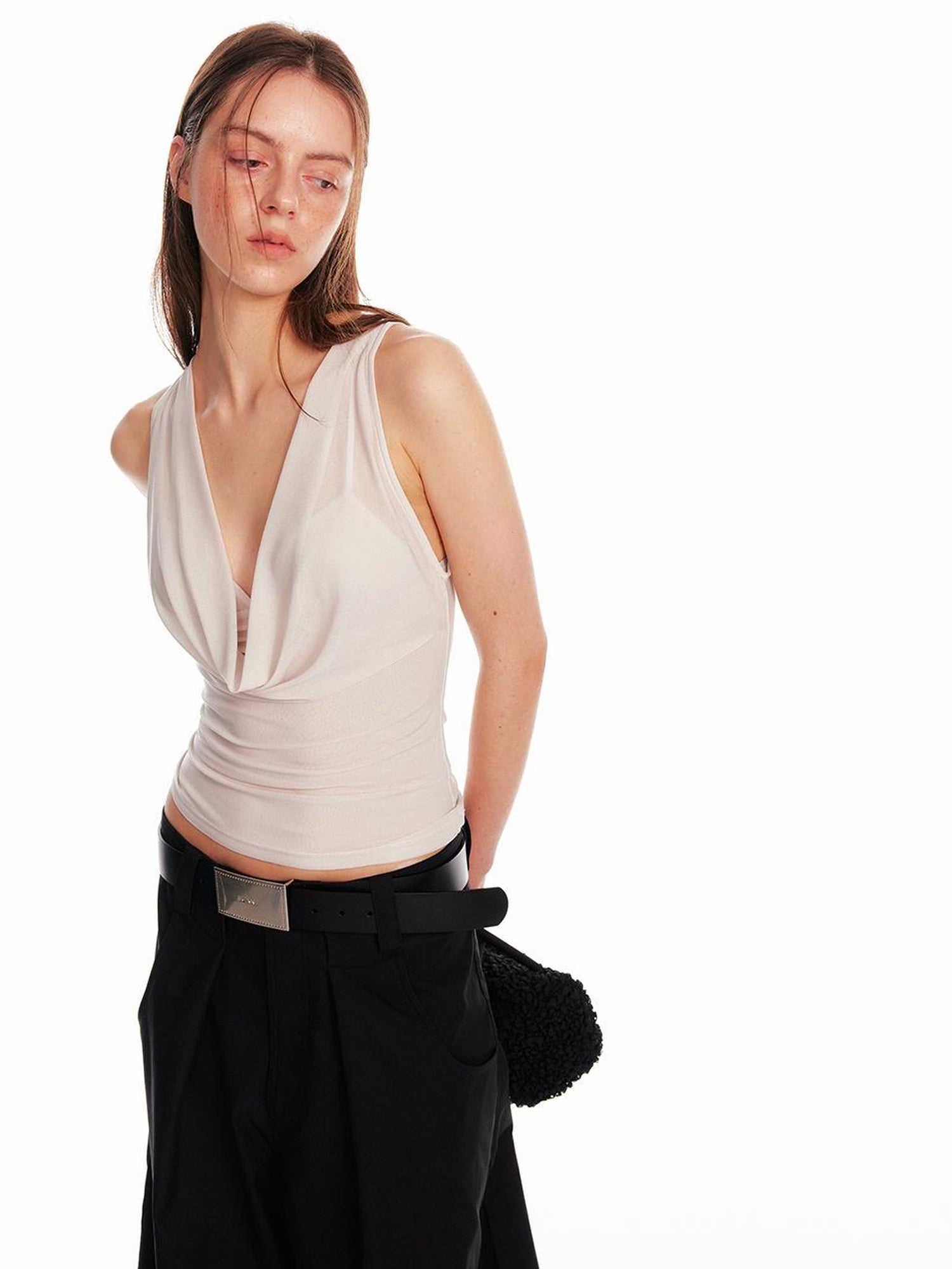 ALINNV STUDIO Acetate Knit V-Neck Tank Top and Camisole Two-Piece Set