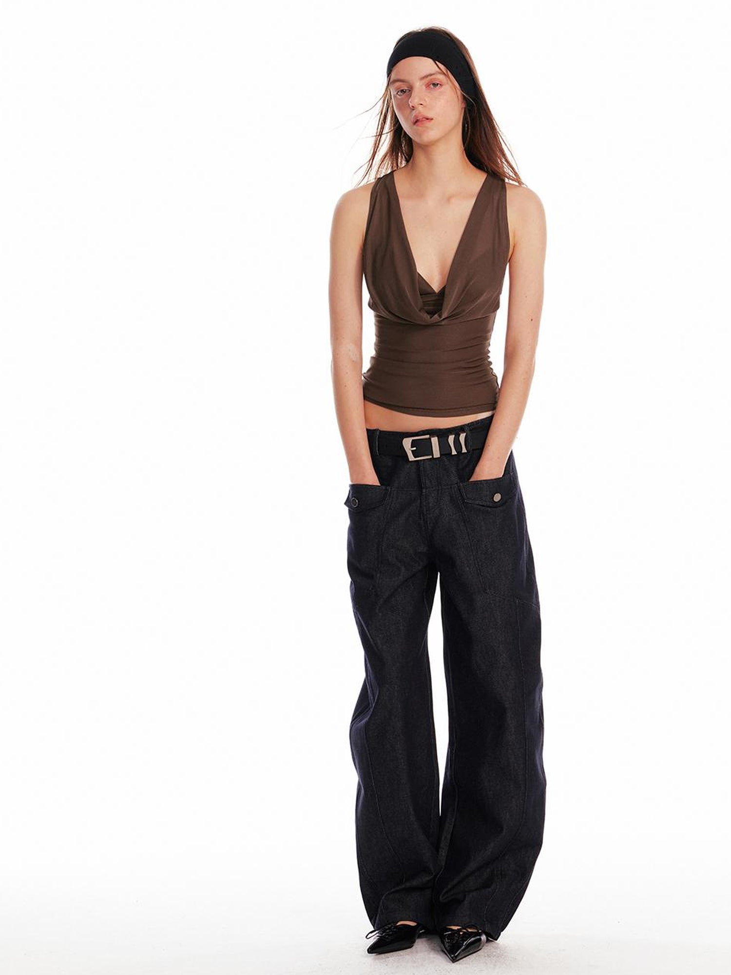 ALINNV STUDIO Acetate Knit V-Neck Tank Top and Camisole Two-Piece Set