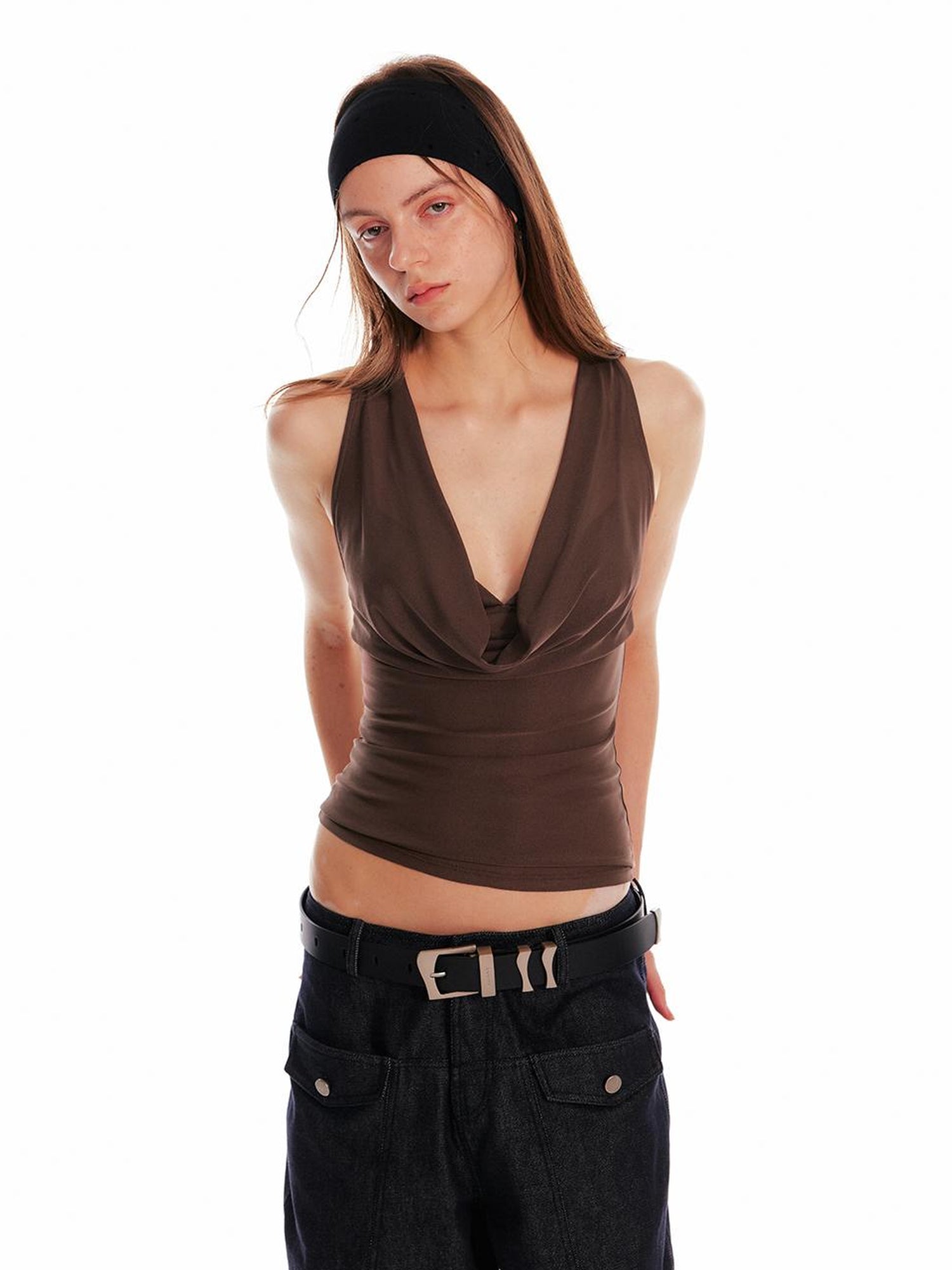 ALINNV STUDIO Acetate Knit V-Neck Tank Top and Camisole Two-Piece Set