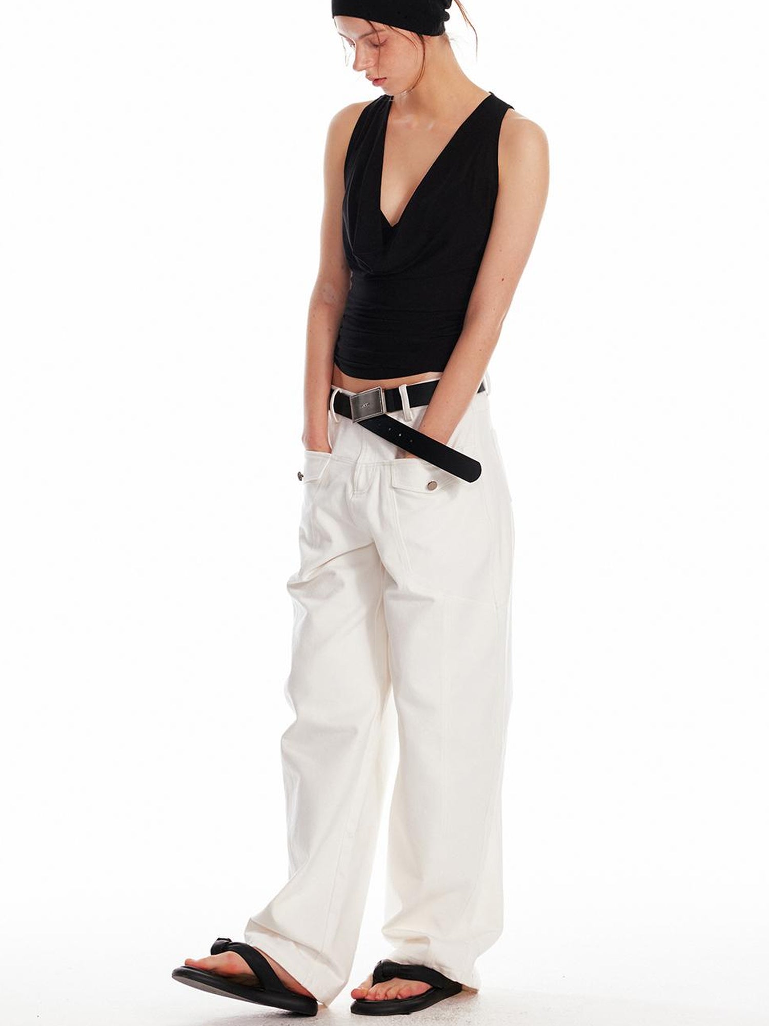 ALINNV STUDIO Acetate Knit V-Neck Tank Top and Camisole Two-Piece Set