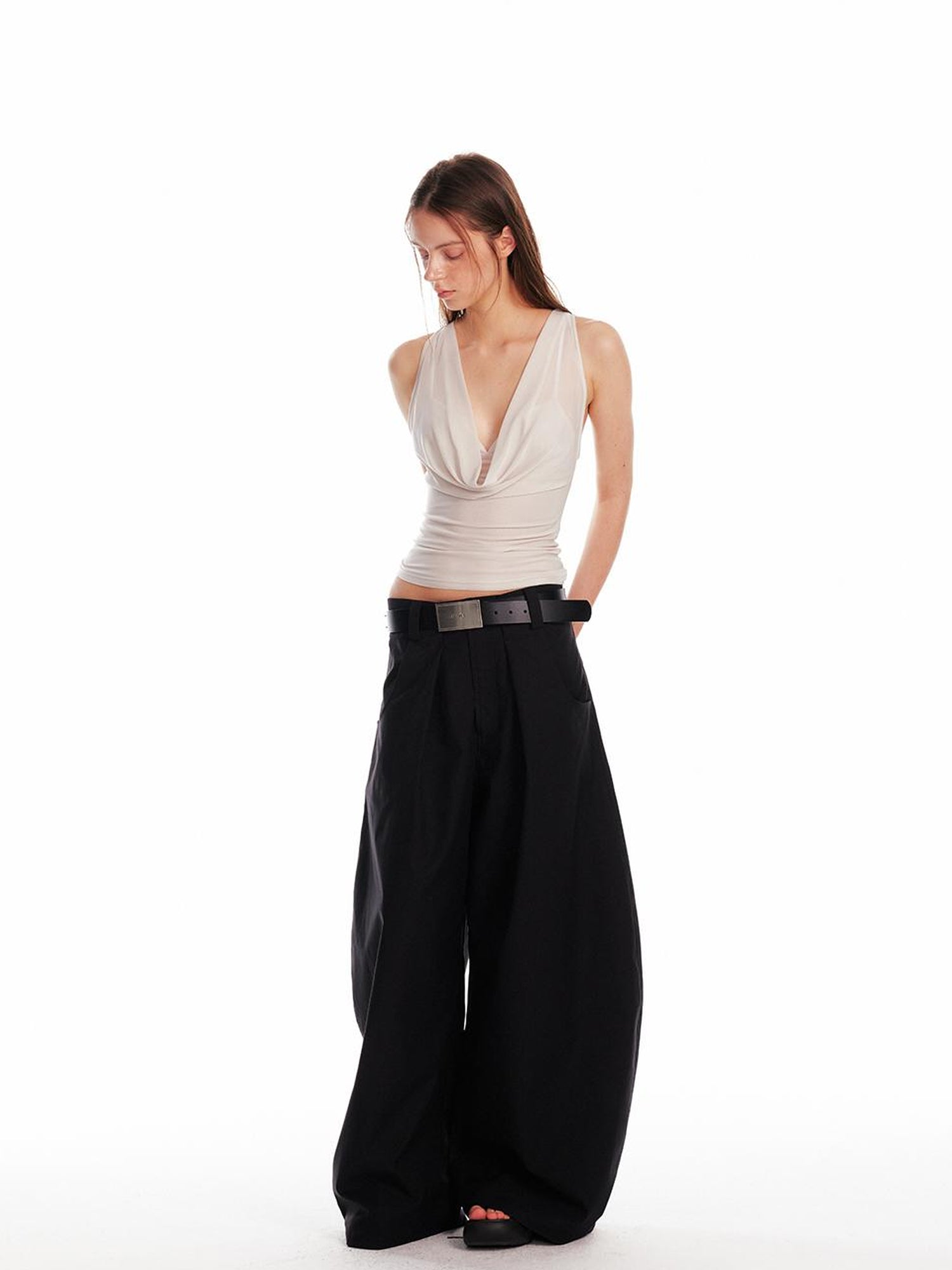 ALINNV STUDIO Acetate Knit V-Neck Tank Top and Camisole Two-Piece Set