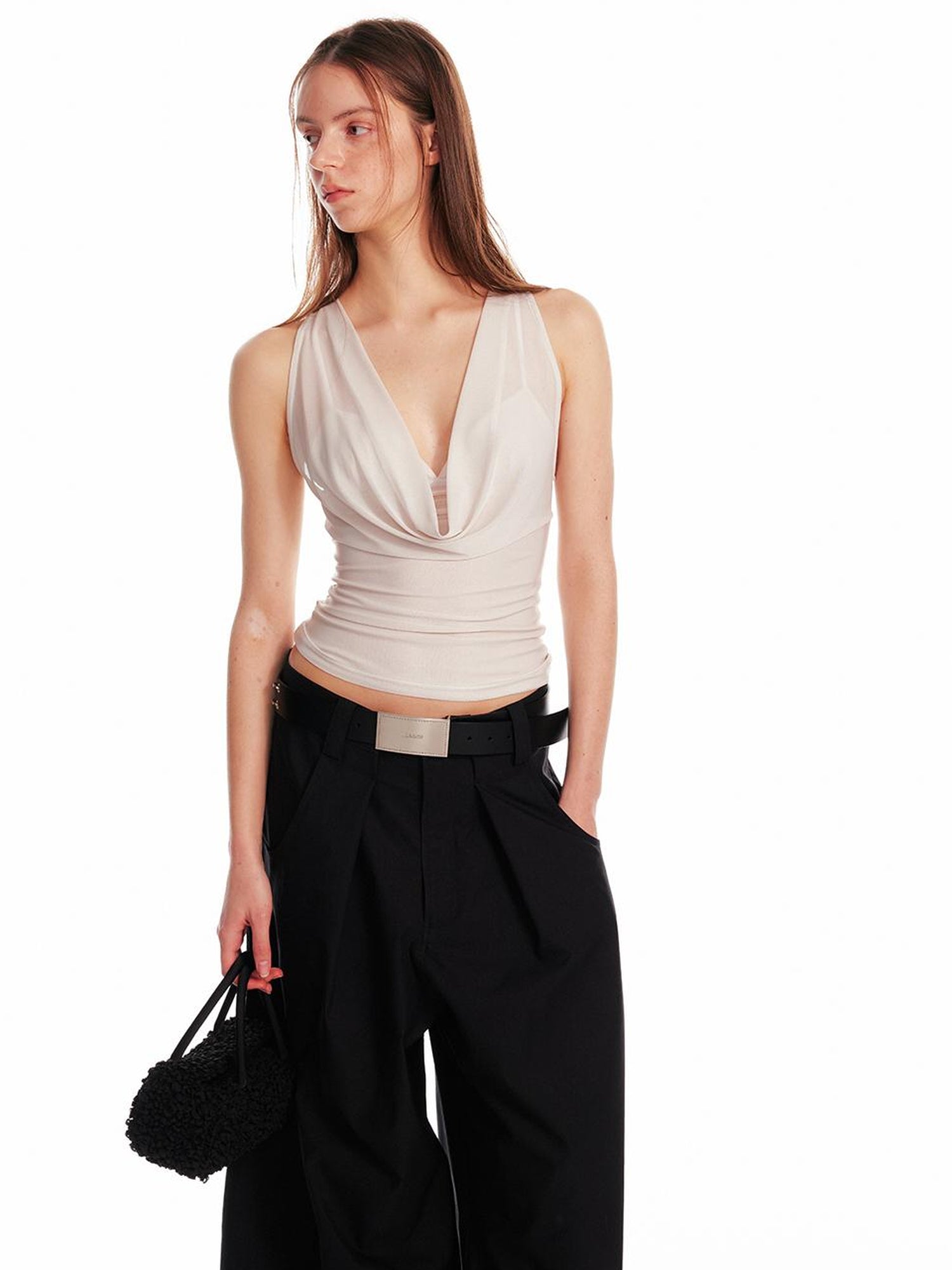 ALINNV STUDIO Acetate Knit V-Neck Tank Top and Camisole Two-Piece Set