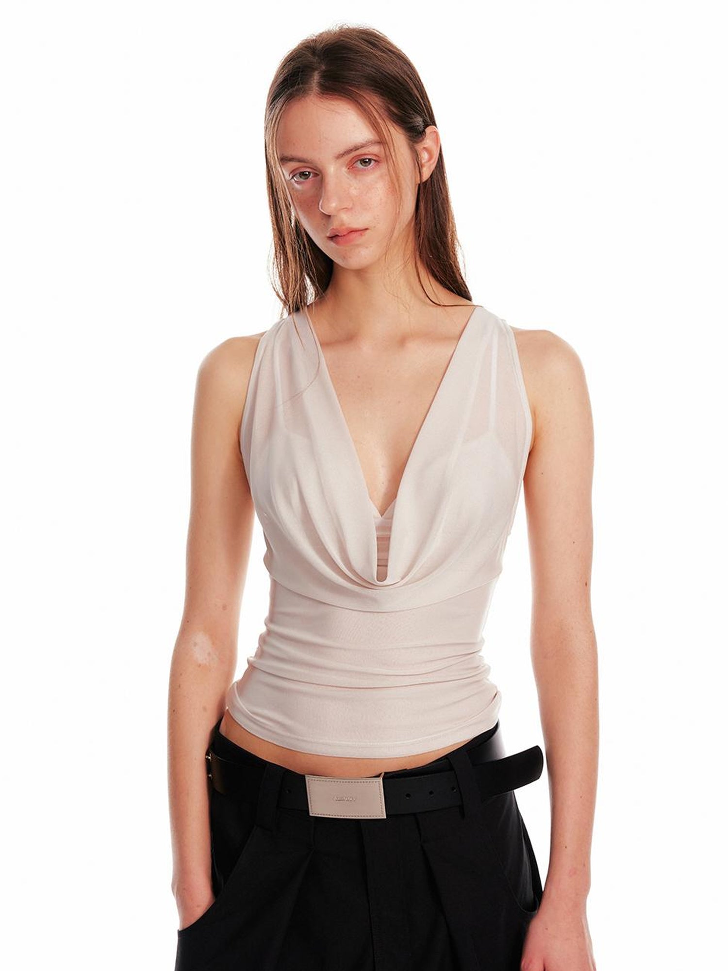 ALINNV STUDIO Acetate Knit V-Neck Tank Top and Camisole Two-Piece Set