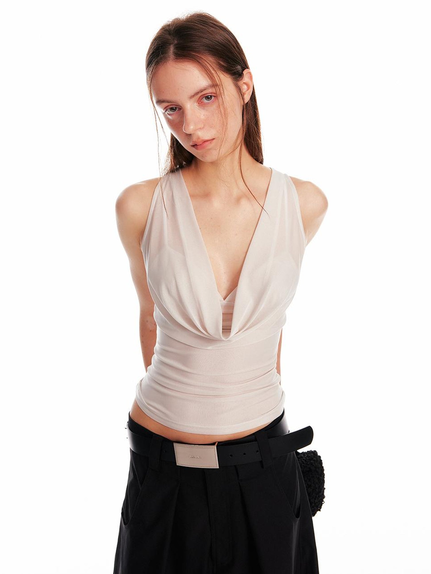 ALINNV STUDIO Acetate Knit V-Neck Tank Top and Camisole Two-Piece Set