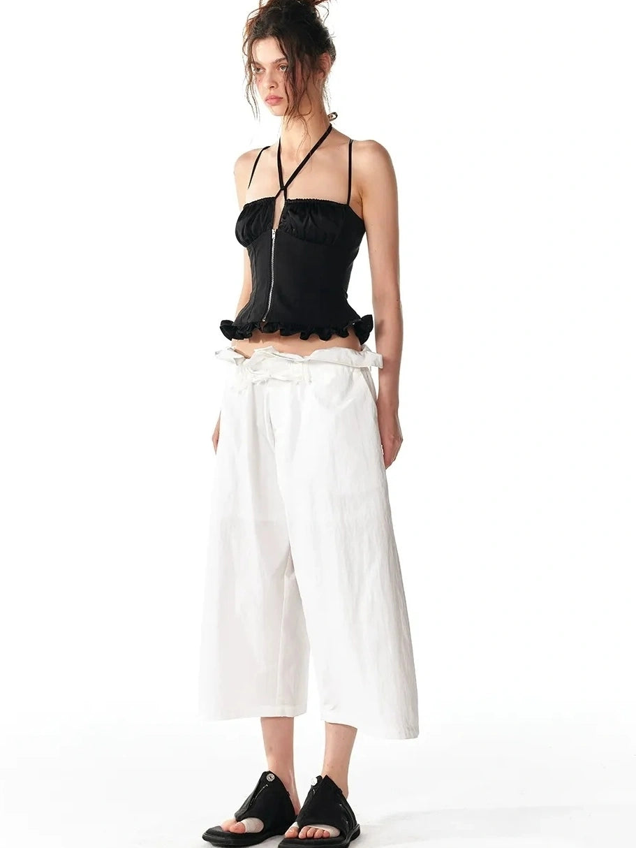 ALINNV STUDIO Adjustable Cross Back Cami Top With Ruffle Hem Tank Top/Camisole