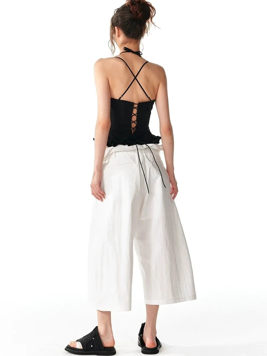 ALINNV STUDIO Adjustable Cross Back Cami Top With Ruffle Hem Tank Top/Camisole