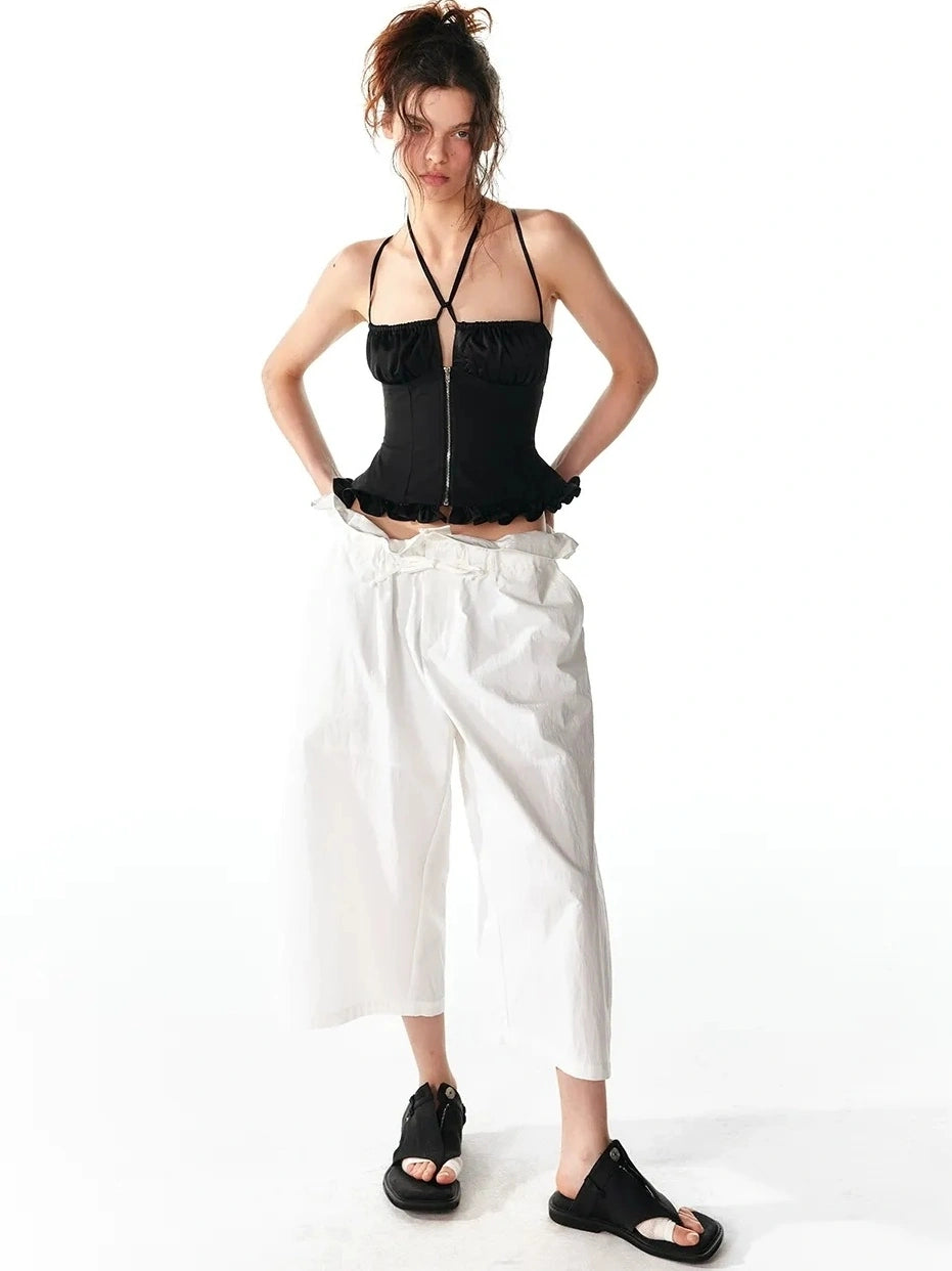 ALINNV STUDIO Adjustable Cross Back Cami Top With Ruffle Hem Tank Top/Camisole