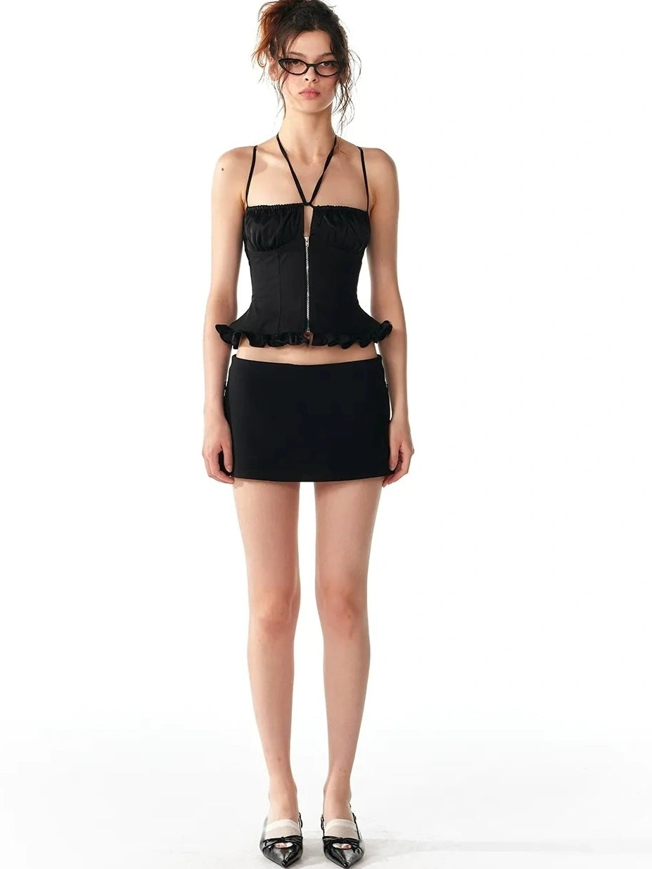 ALINNV STUDIO Adjustable Cross Back Cami Top With Ruffle Hem Tank Top/Camisole