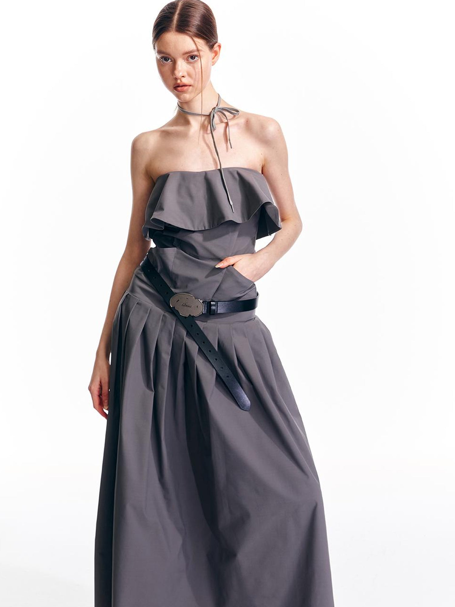 ALINNV STUDIO Adjustable Strapless Jumpsuit Dress With Pocket Detail