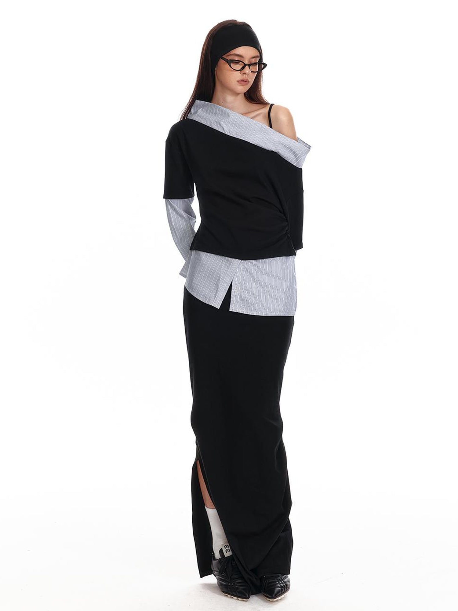 ALINNV STUDIO Asymmetric Off Shoulder Layered Blouse