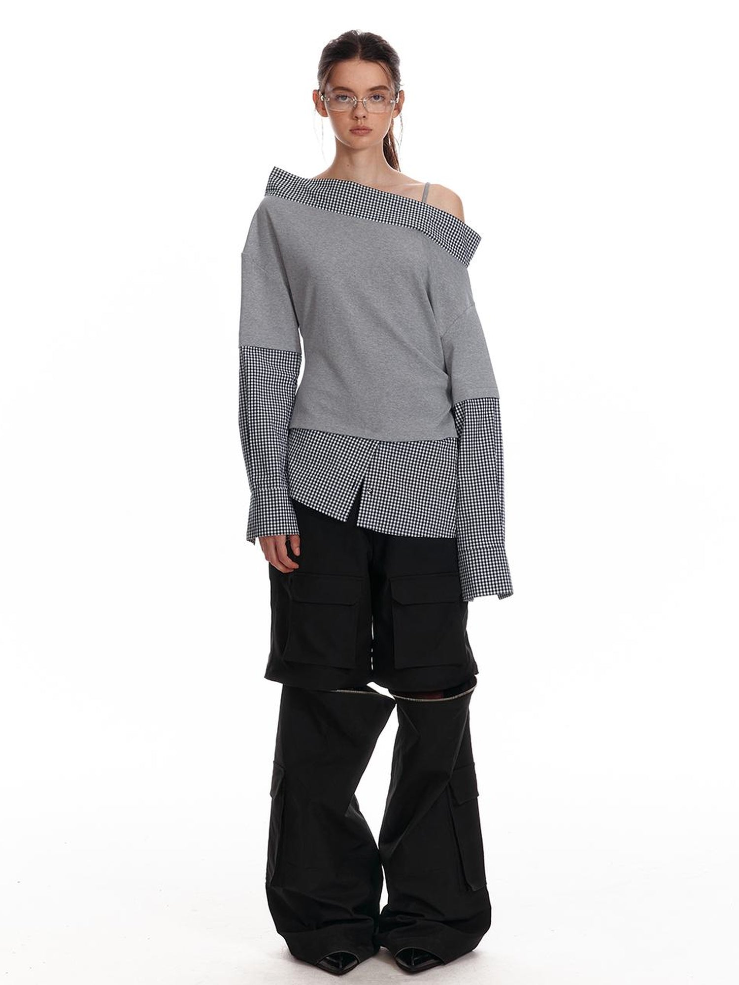 ALINNV STUDIO Asymmetric Off Shoulder Layered Blouse