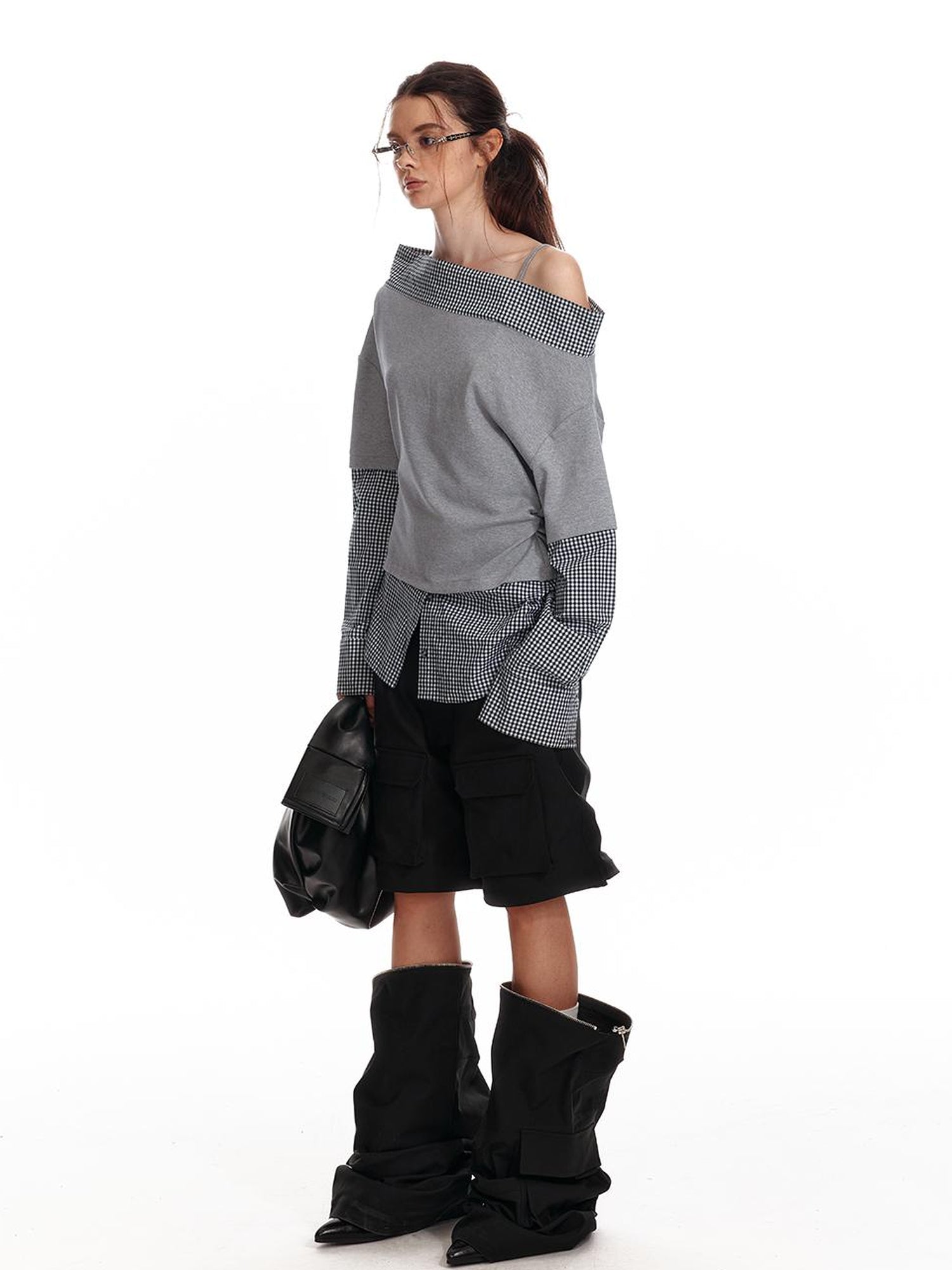 ALINNV STUDIO Asymmetric Off Shoulder Layered Blouse