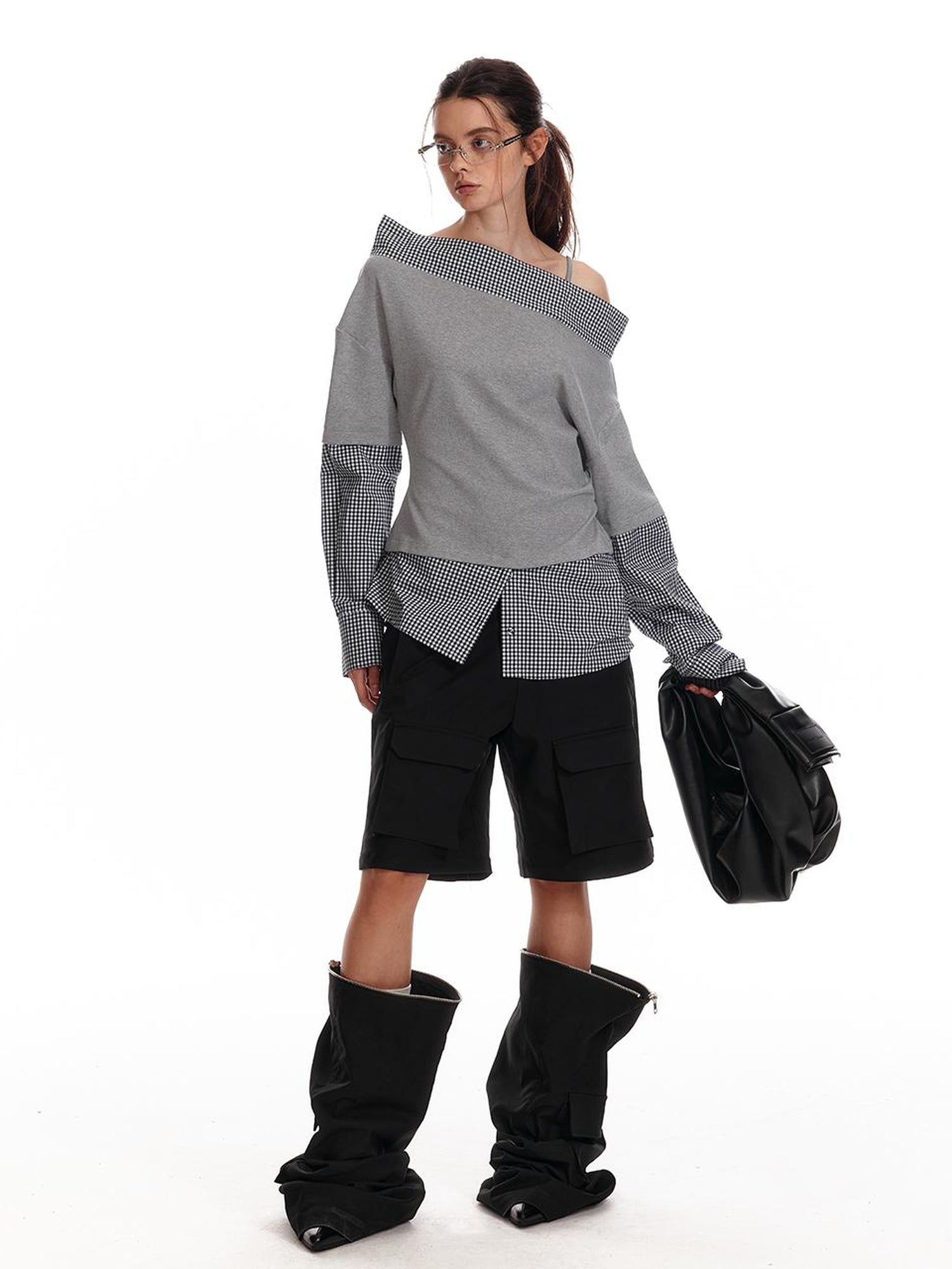 ALINNV STUDIO Asymmetric Off Shoulder Layered Blouse