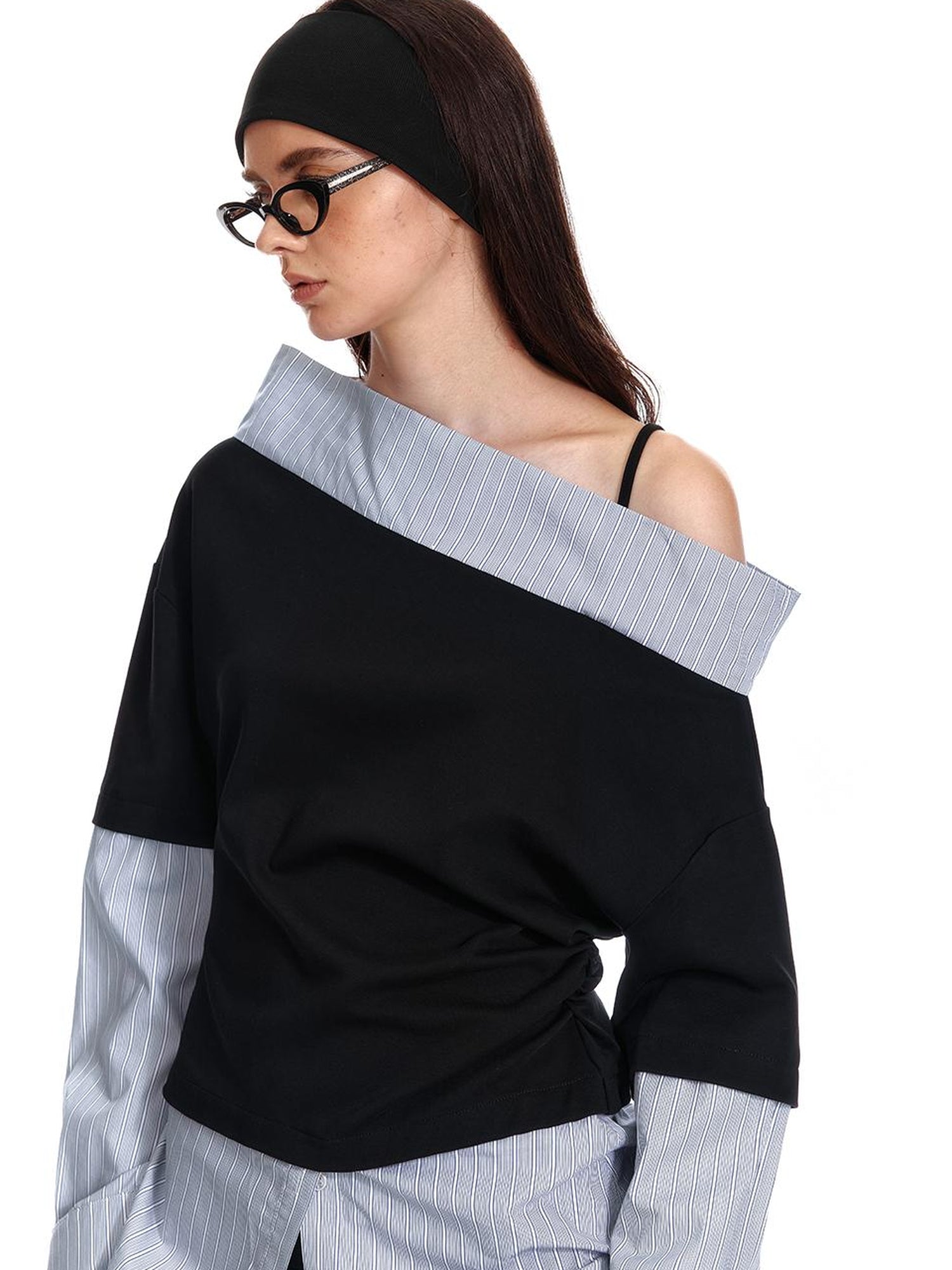 ALINNV STUDIO Asymmetric Off Shoulder Layered Blouse