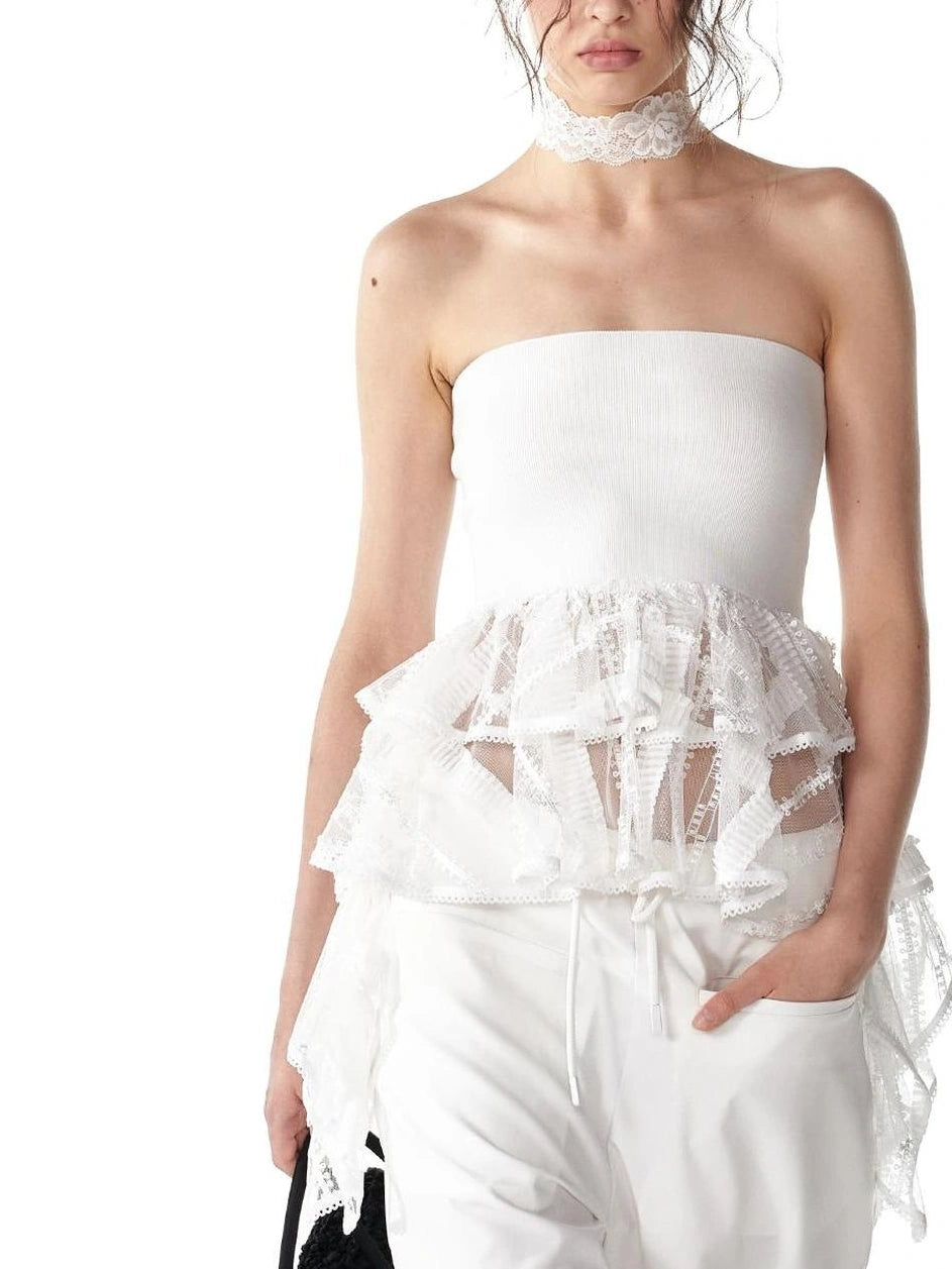 ALINNV STUDIO Asymmetric Ruffle Hem Crop Top Tank Top/Camisole