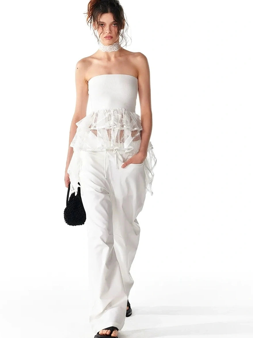 ALINNV STUDIO Asymmetric Ruffle Hem Crop Top Tank Top/Camisole