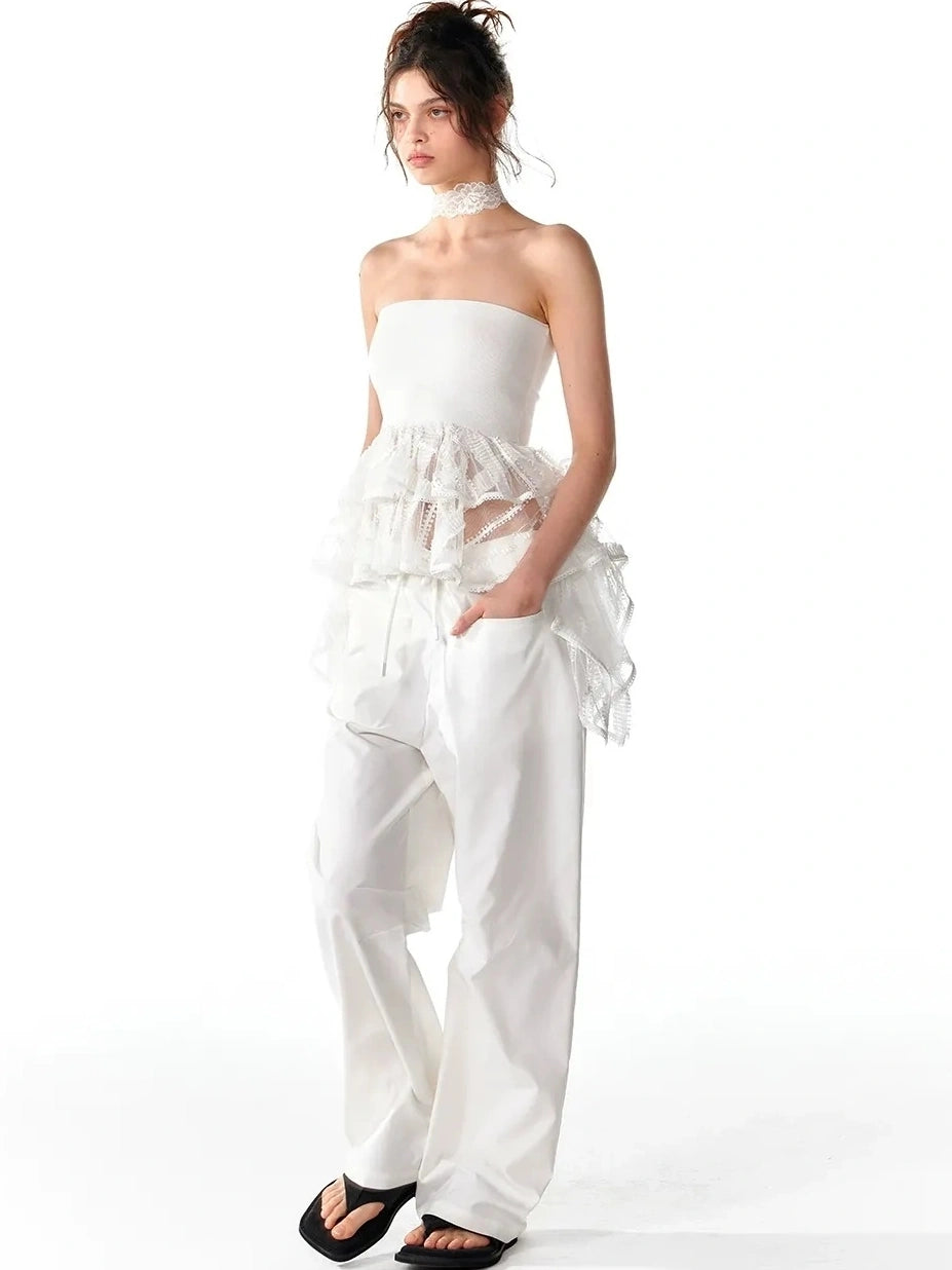 ALINNV STUDIO Asymmetric Ruffle Hem Crop Top Tank Top/Camisole