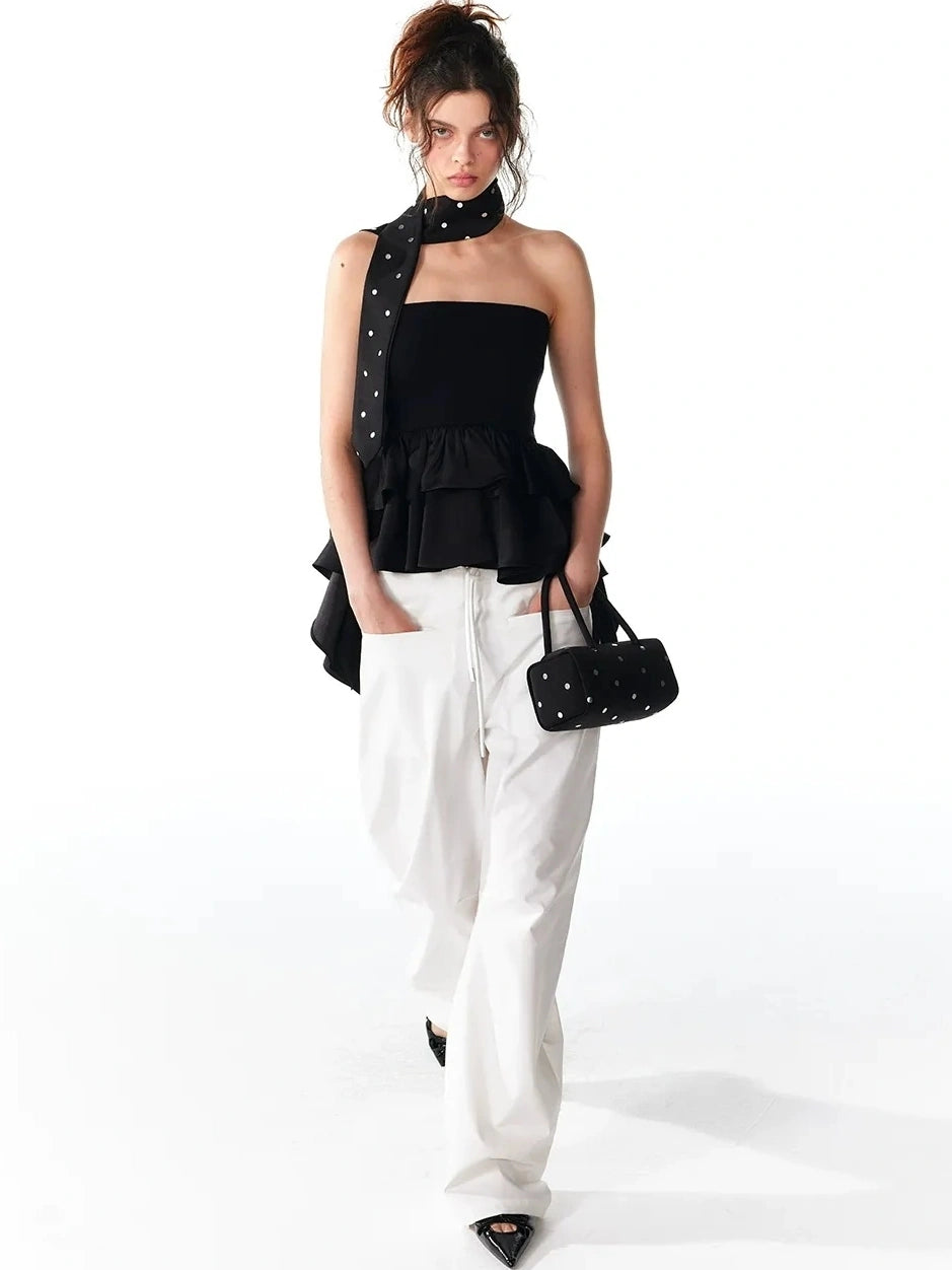 ALINNV STUDIO Asymmetric Ruffle Hem Crop Top Tank Top/Camisole