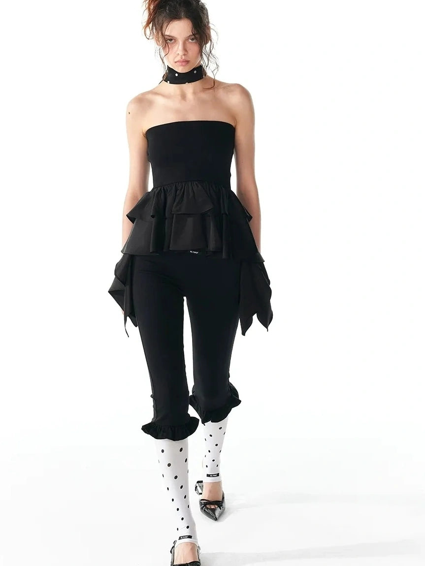 ALINNV STUDIO Asymmetric Ruffle Hem Crop Top Tank Top/Camisole