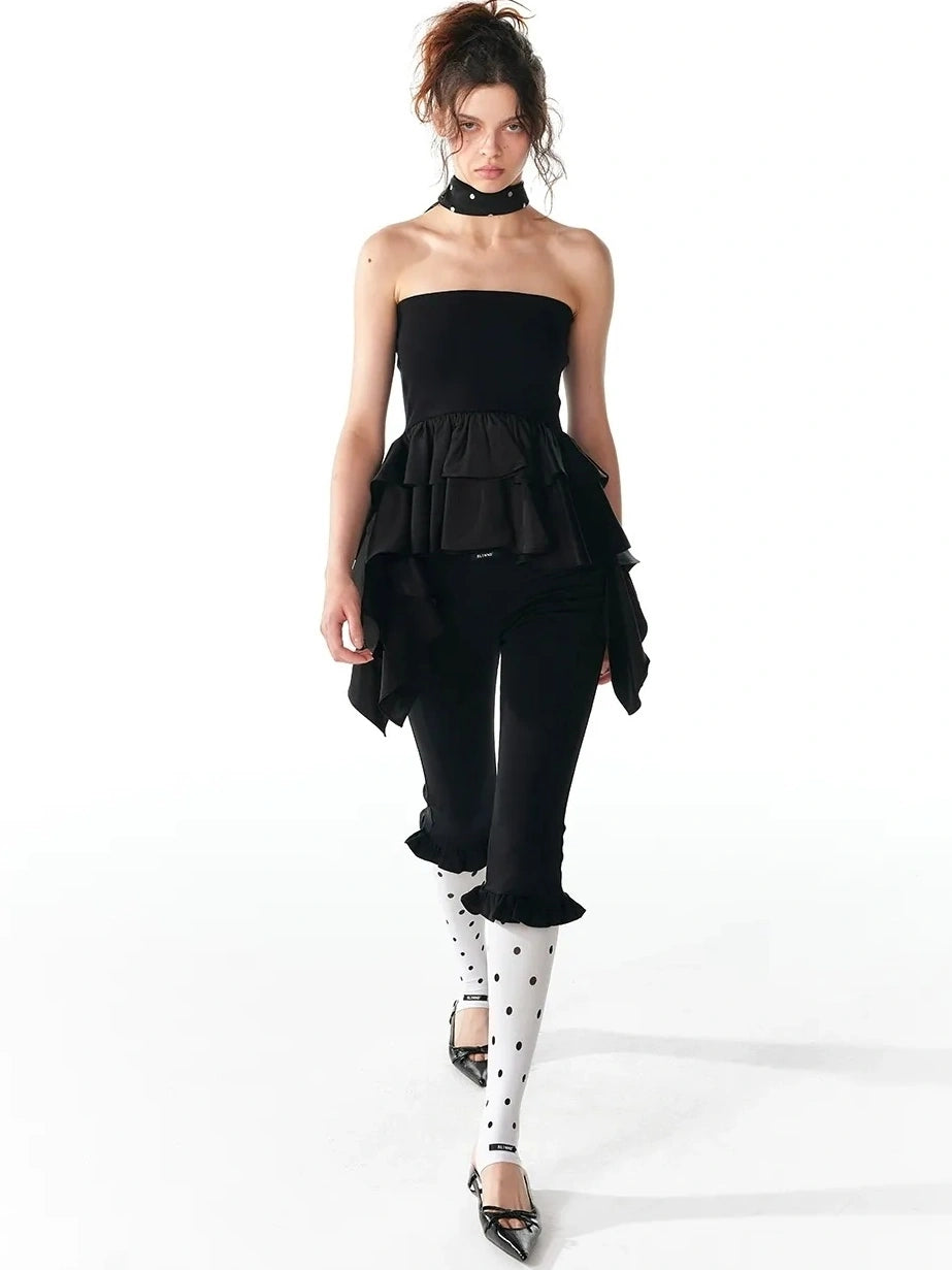 ALINNV STUDIO Asymmetric Ruffle Hem Crop Top Tank Top/Camisole