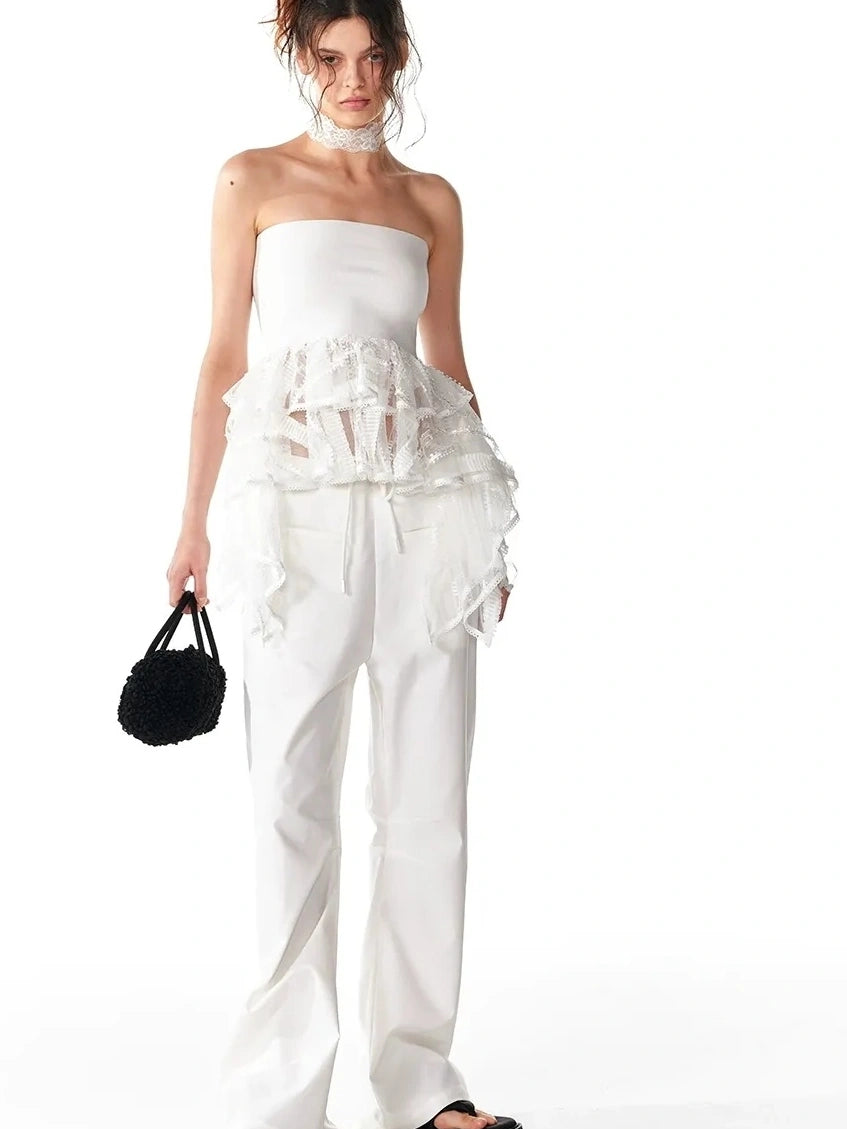 ALINNV STUDIO Asymmetric Ruffle Hem Crop Top Tank Top/Camisole