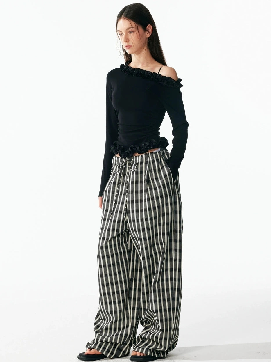 ALINNV STUDIO Asymmetrical Shoulder Layered Ruffle Slim Fit Tee T-shirt