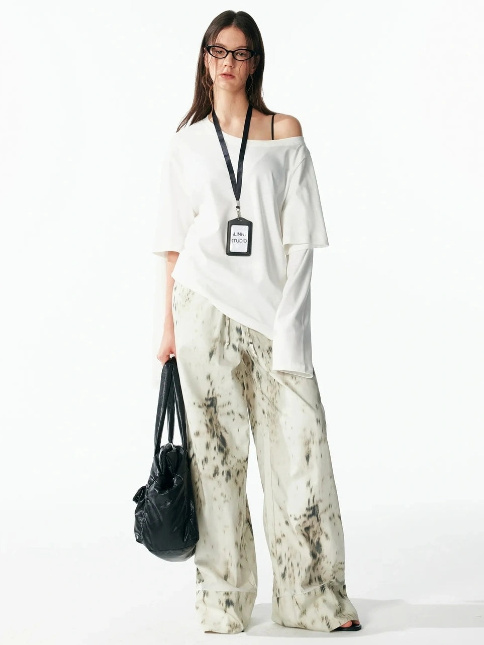 ALINNV STUDIO Asymmetrical Sleeve Off Shoulder T-shirt And Skirt Set T-shirt