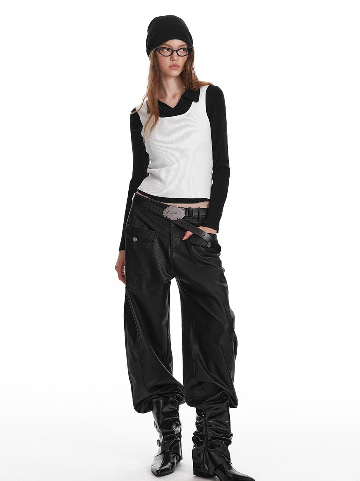 ALINNV STUDIO Basic Turn Collar Layering Shirt With Sleeveless Vest