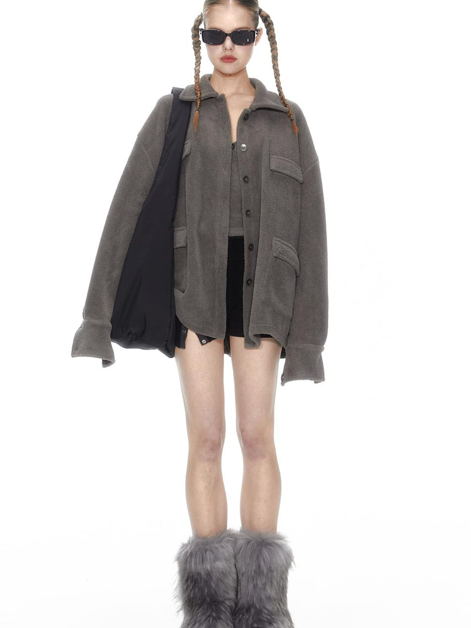 Cozy Fleece Loungewear Set With Wide Leg Pants