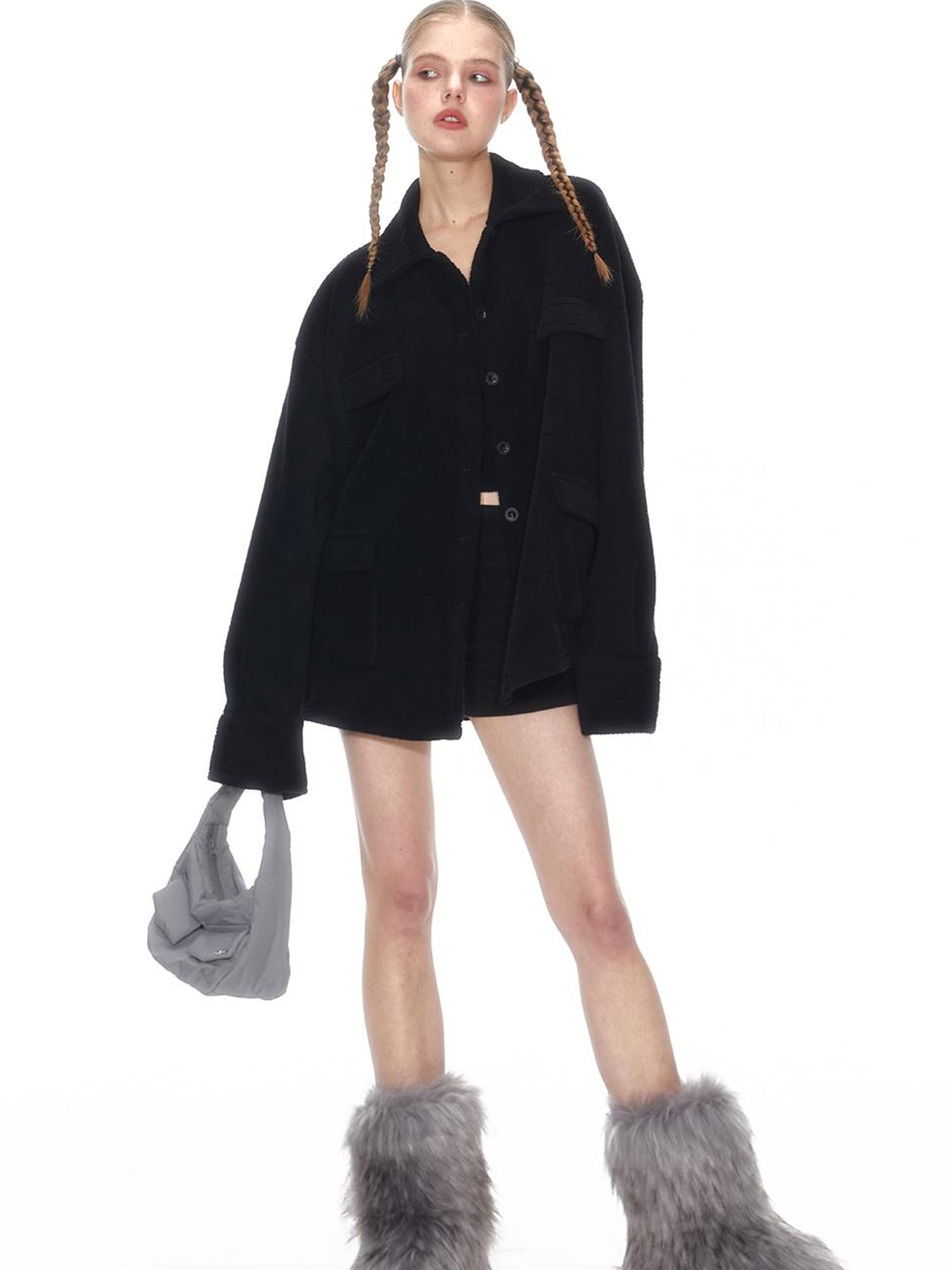 Cozy Fleece Loungewear Set With Wide Leg Pants