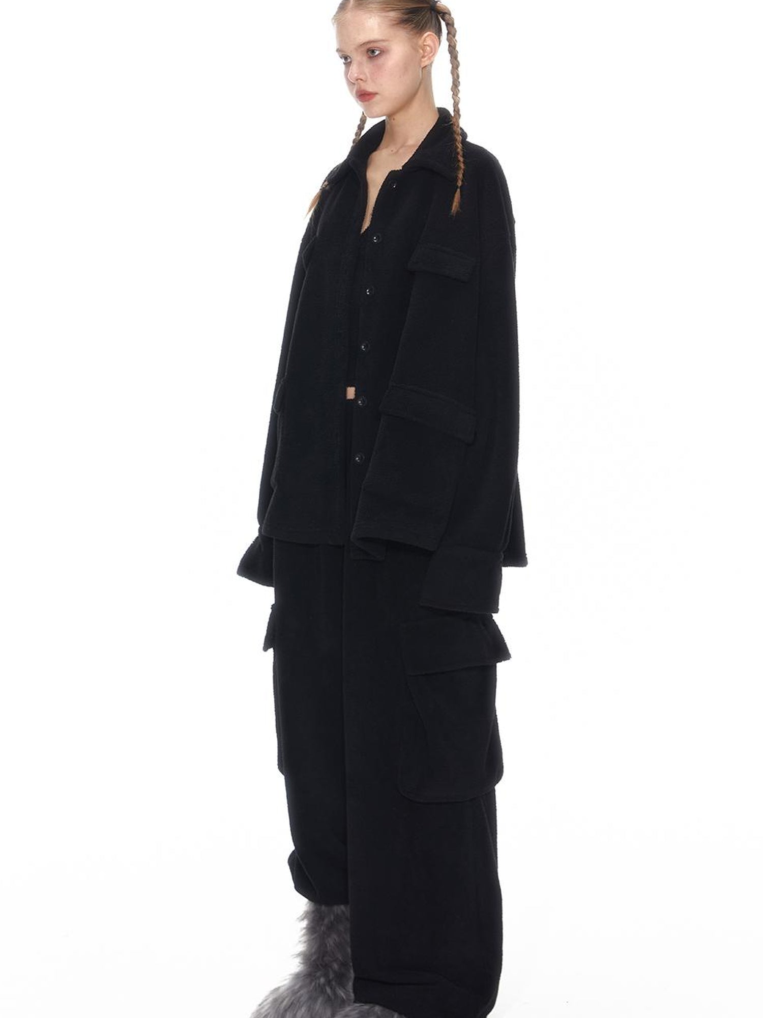 Cozy Fleece Loungewear Set With Wide Leg Pants