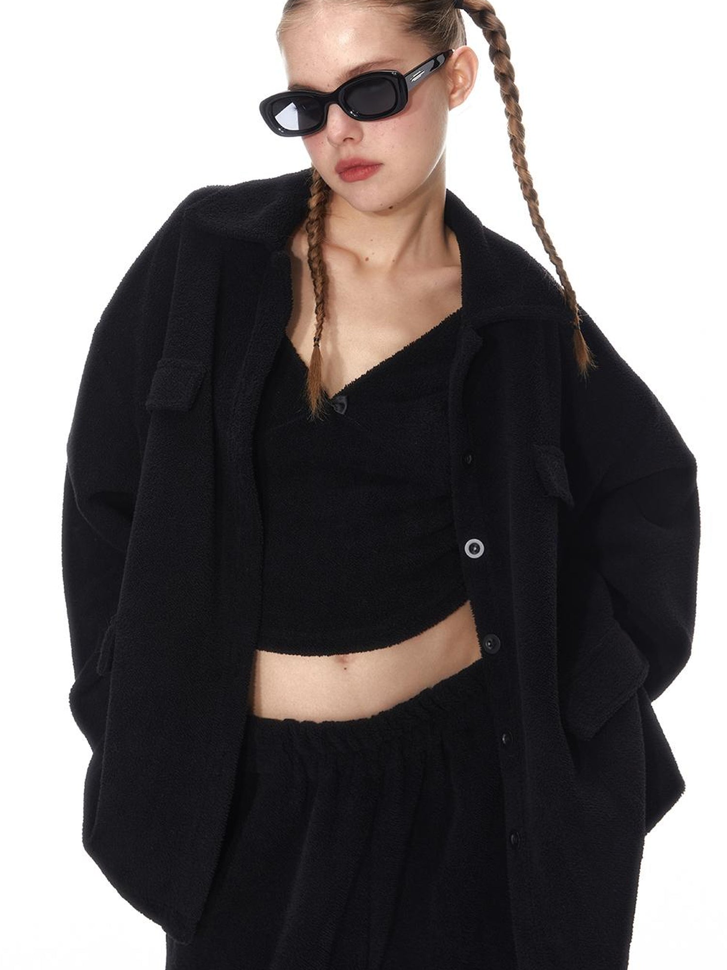 Cozy Fleece Loungewear Set With Wide Leg Pants