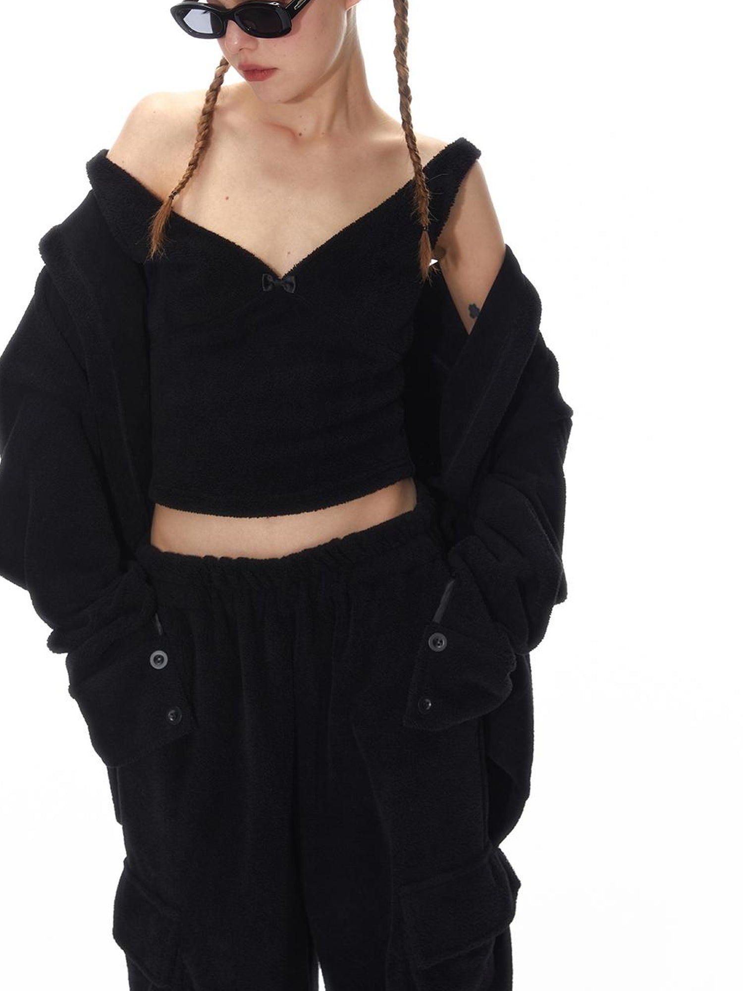 Cozy Fleece Loungewear Set With Wide Leg Pants