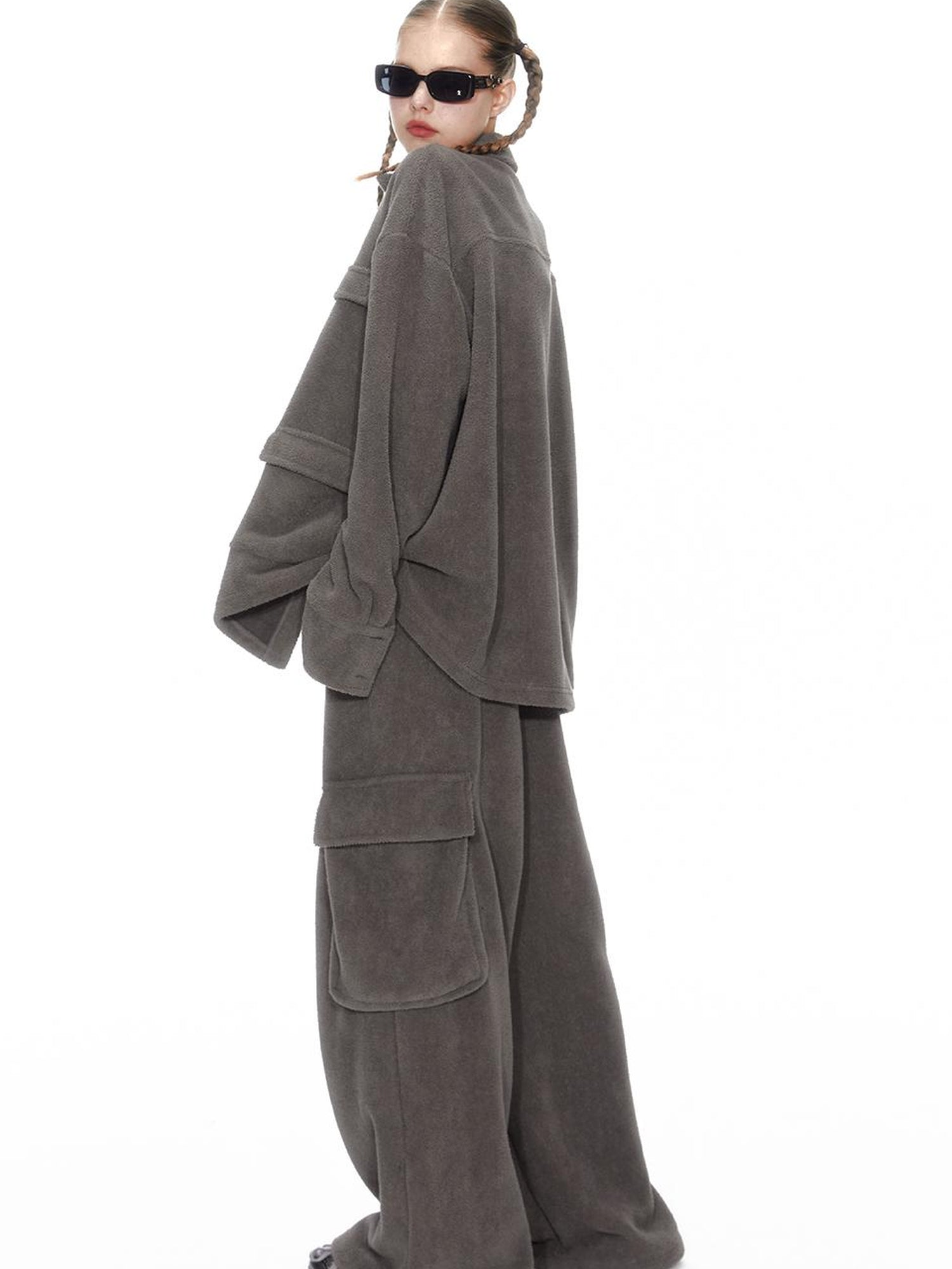 Cozy Fleece Loungewear Set With Wide Leg Pants