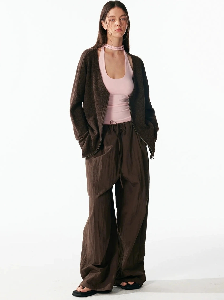 ALINNV STUDIO Deep V Linen Shirt Wide Leg Pants Set Shirts