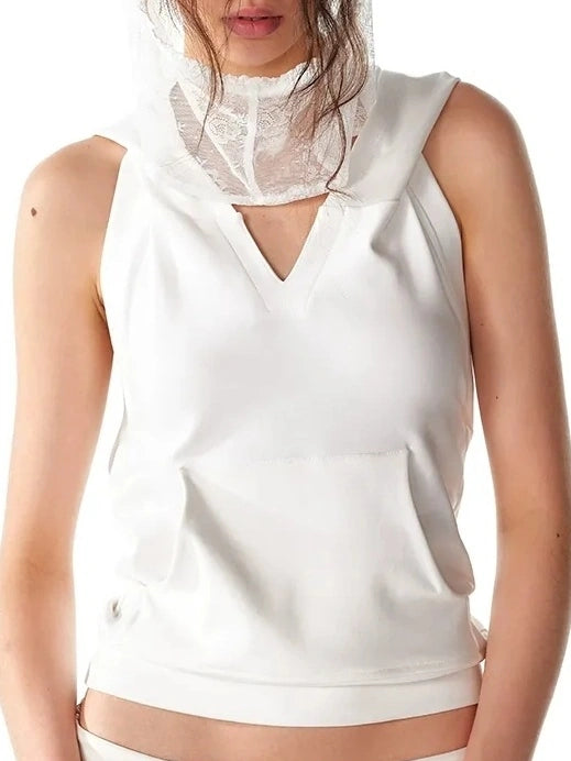 ALINNV STUDIO Double Hooded Backless Crop Top Tank Top/Camisole