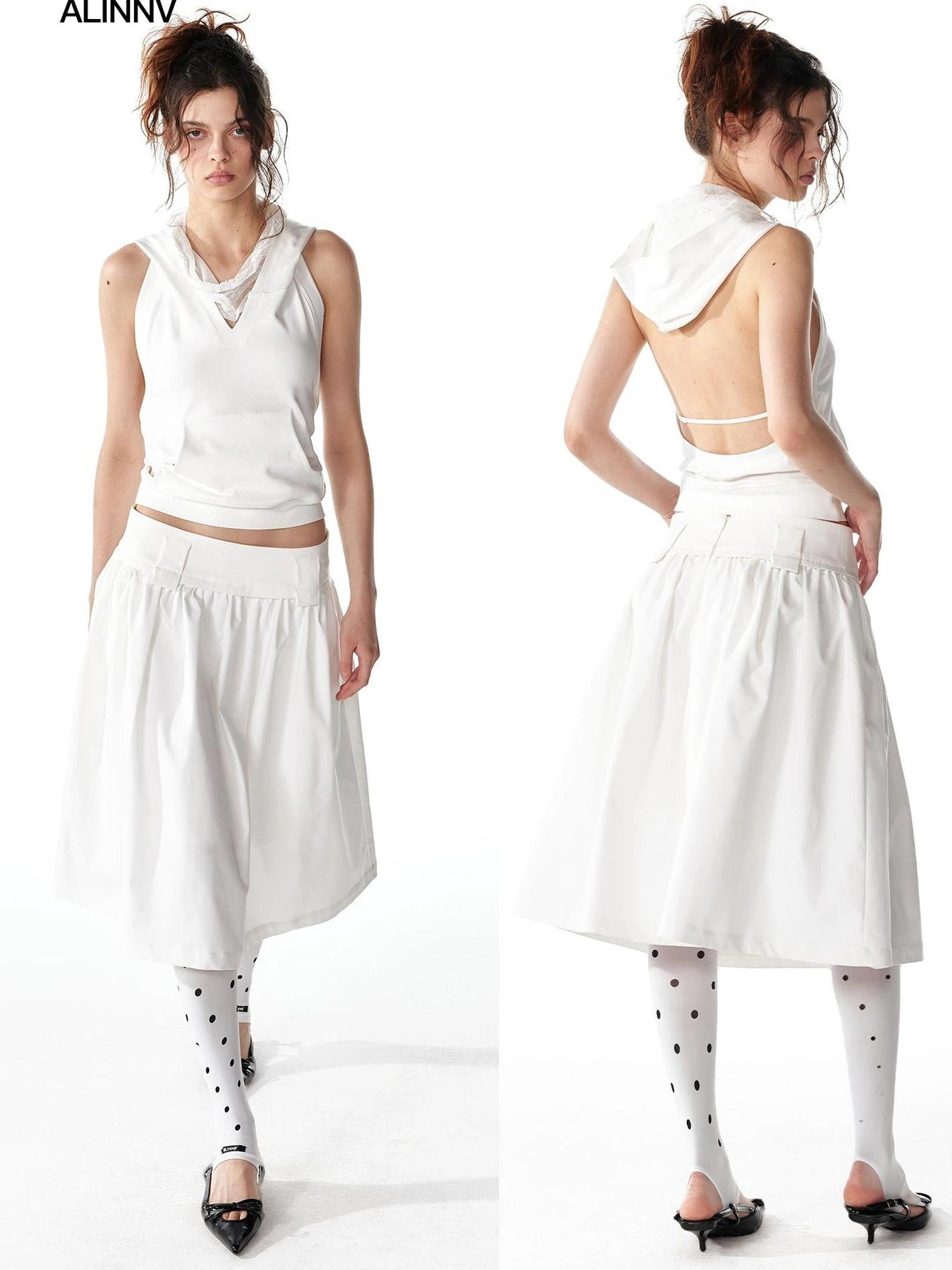 ALINNV STUDIO Double Hooded Backless Crop Top Tank Top/Camisole