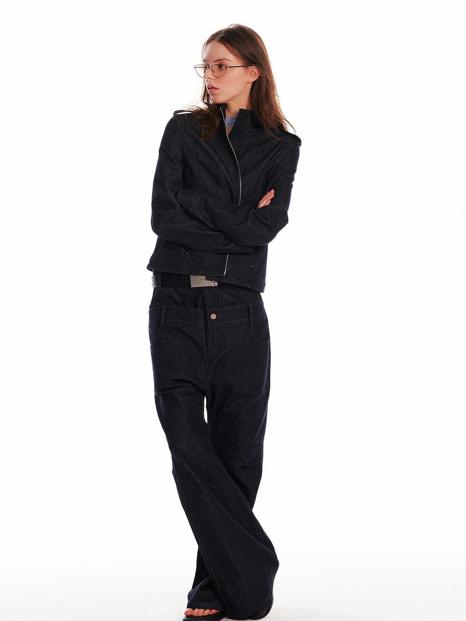 ALINNV STUDIO Double Waist Denim Drop Crotch Pants