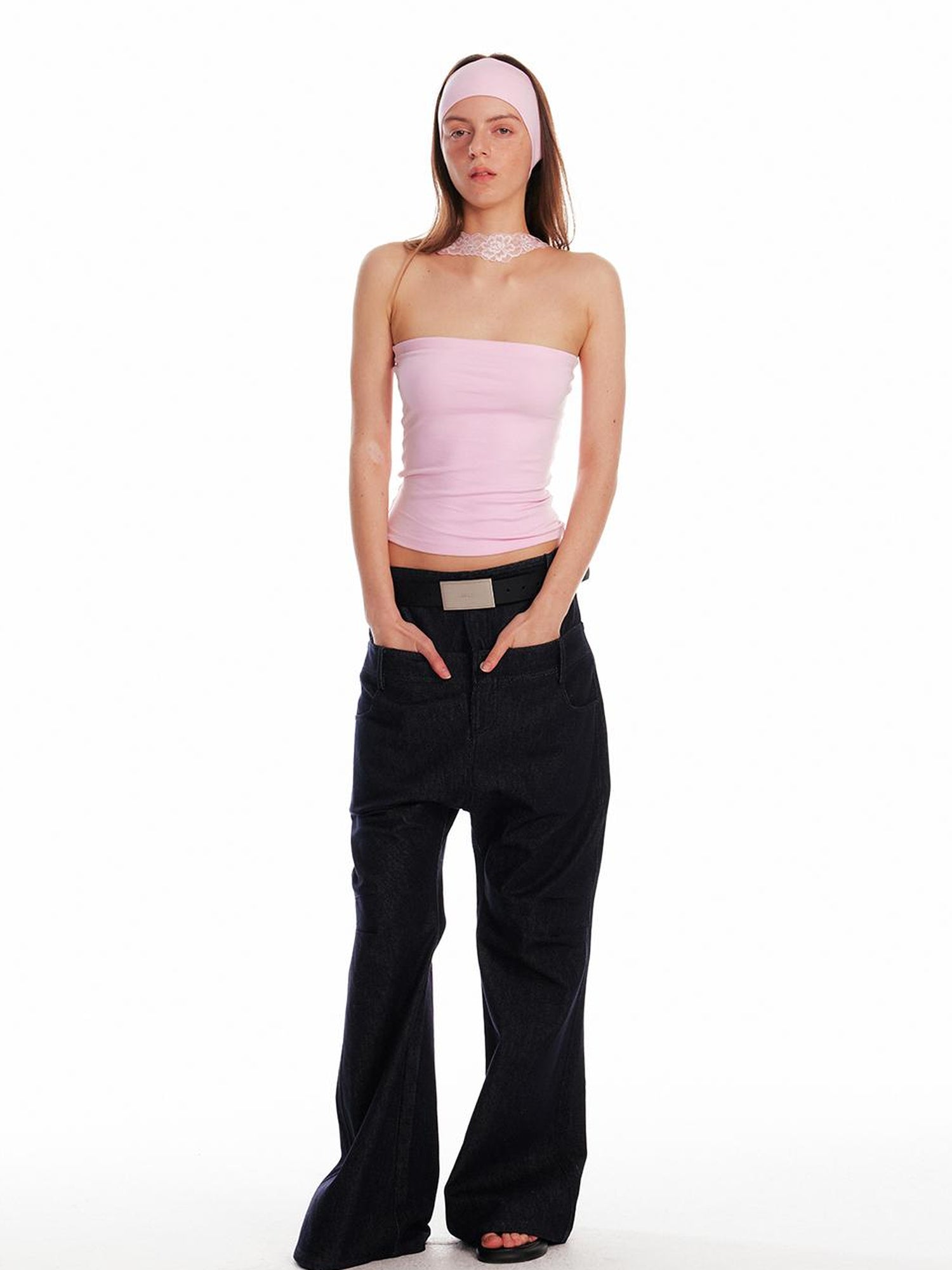 ALINNV STUDIO Double Waist Denim Drop Crotch Pants