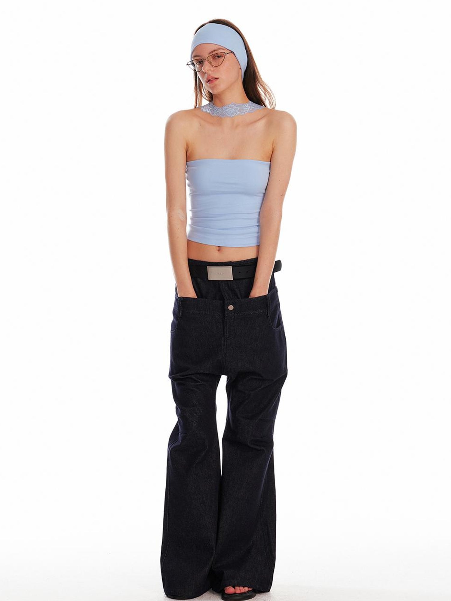 ALINNV STUDIO Double Waist Denim Drop Crotch Pants