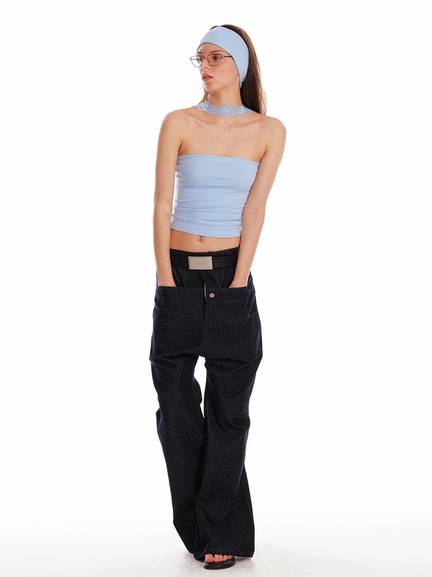 ALINNV STUDIO Double Waist Denim Drop Crotch Pants