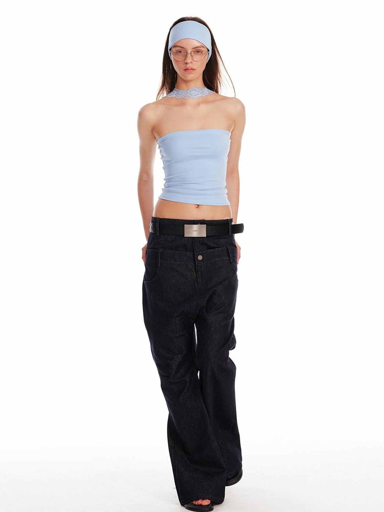 ALINNV STUDIO Double Waist Denim Drop Crotch Pants
