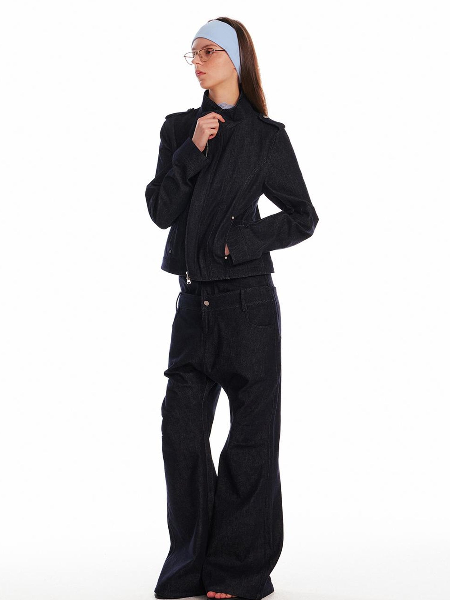 ALINNV STUDIO Double Waist Denim Drop Crotch Pants