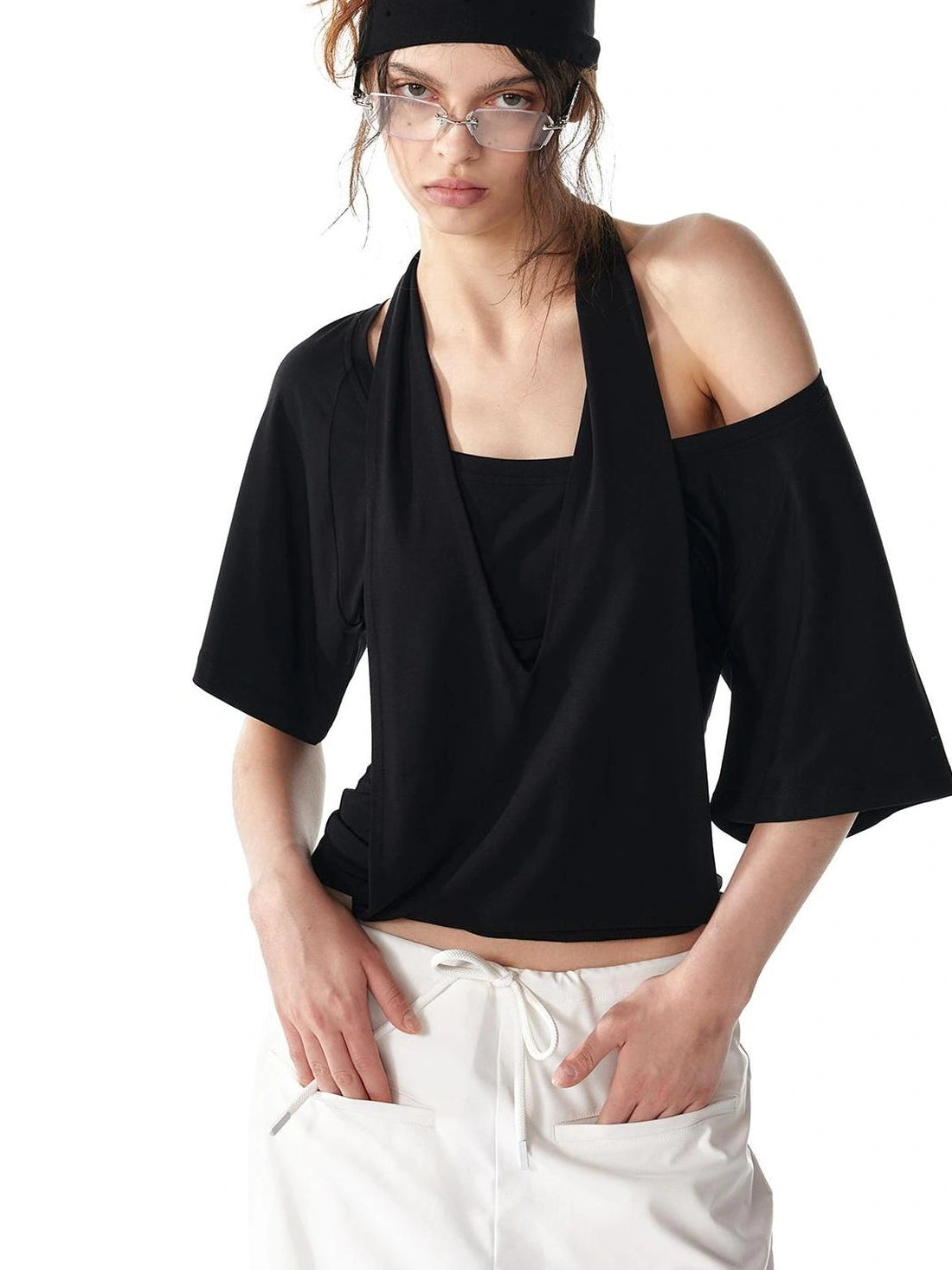 ALINNV STUDIO False Layered Halter Neck T-shirt Tank Top/Camisole